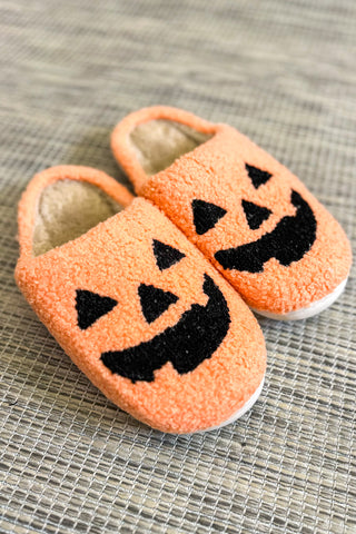 Plush Jack O Lantern Halloween Slide On Slippers