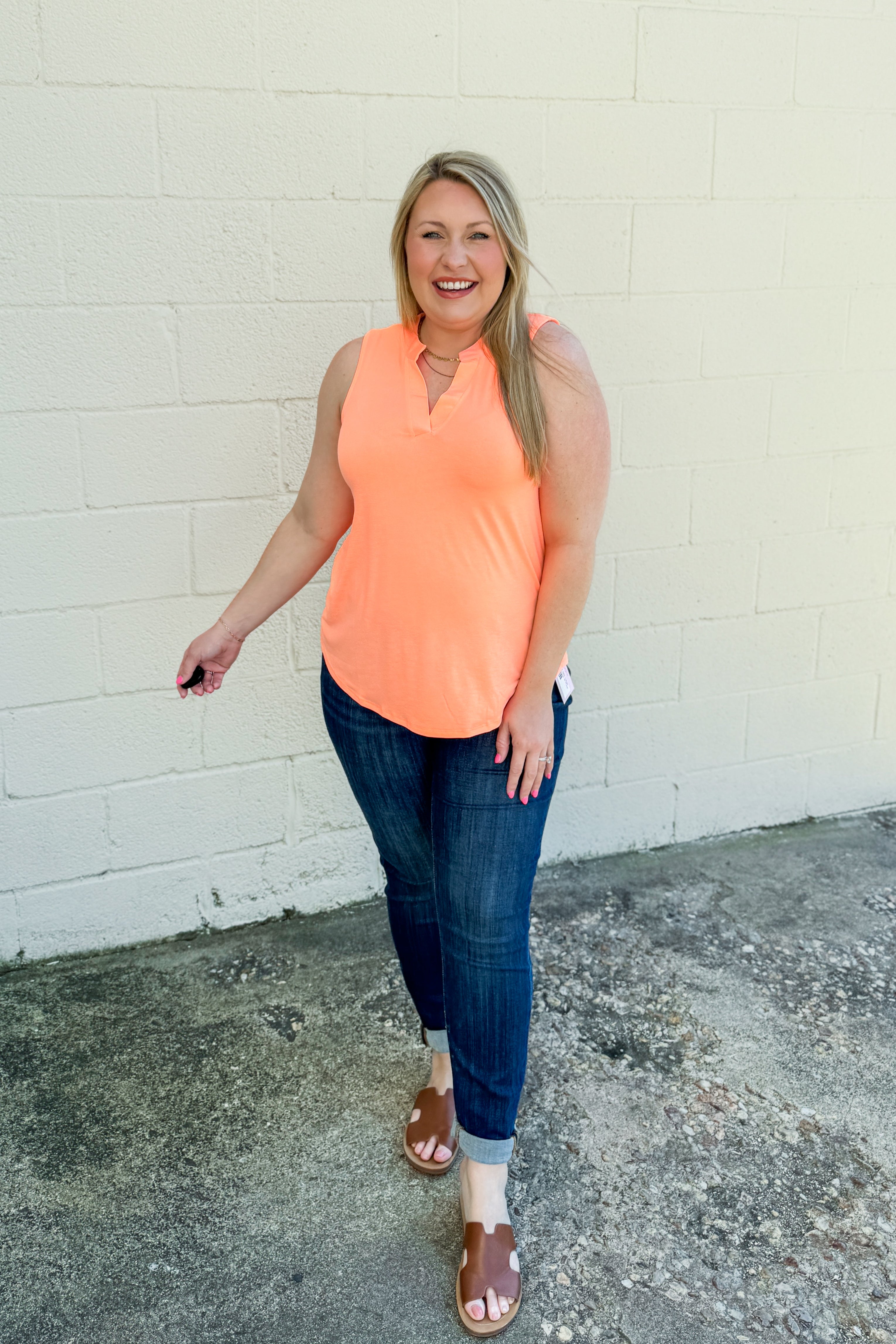 Solid Lizzy Tank Top, Neon Orange