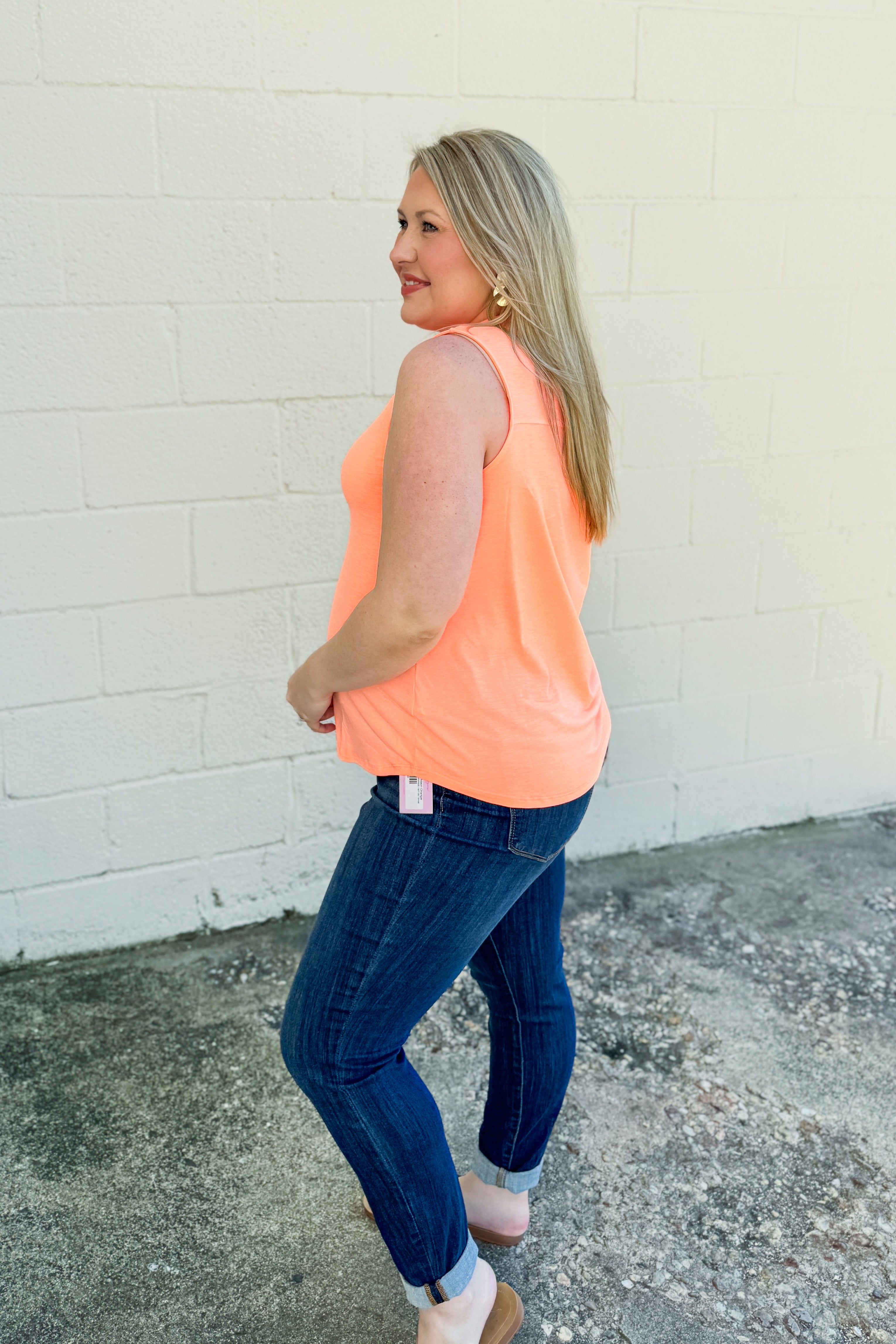 Solid Lizzy Tank Top, Neon Orange