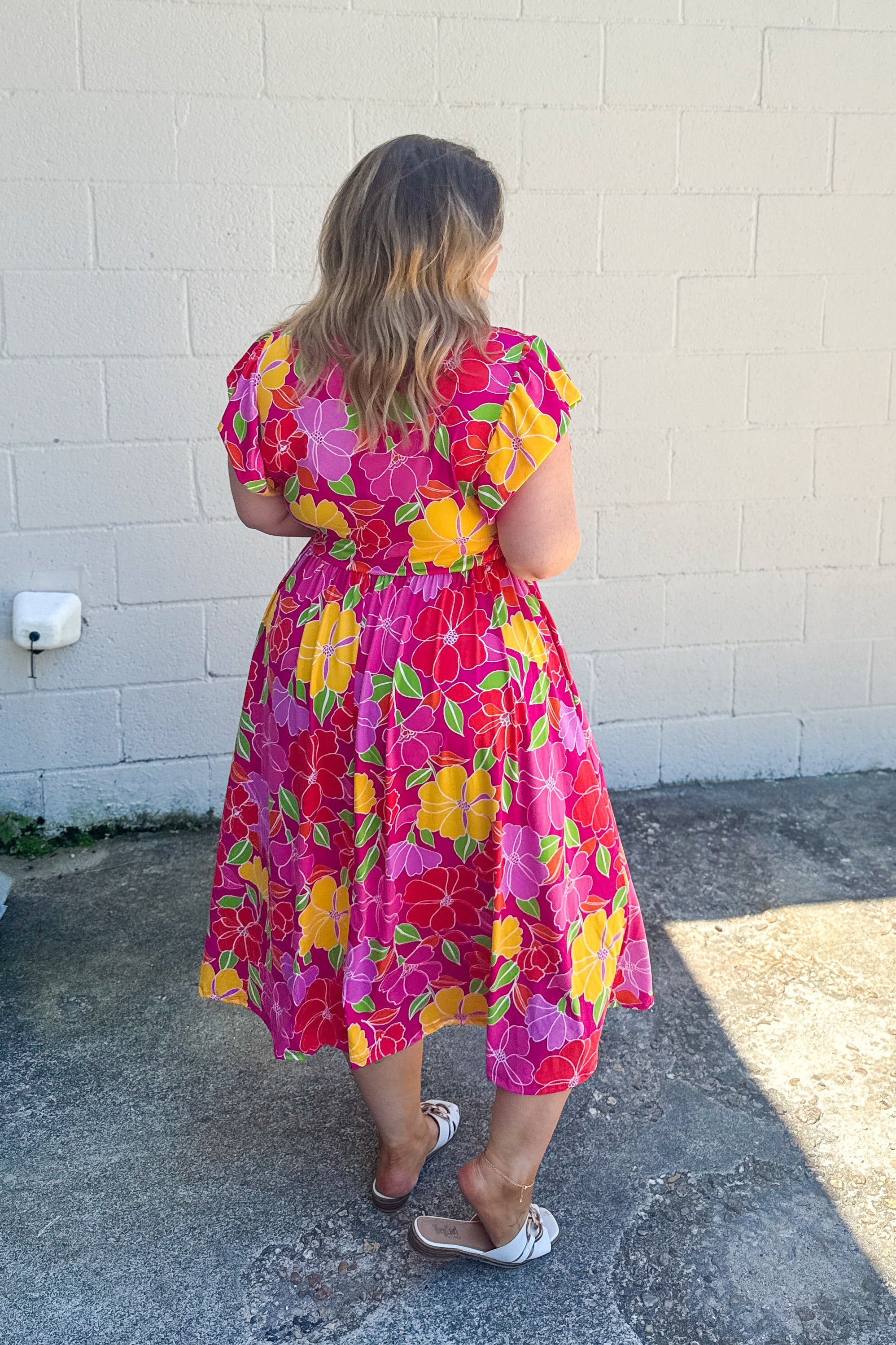 The Bold Bloom Floral Midi Dress, Fuchsia