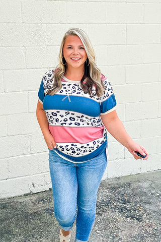 No Stopping Leopard Color Block Top