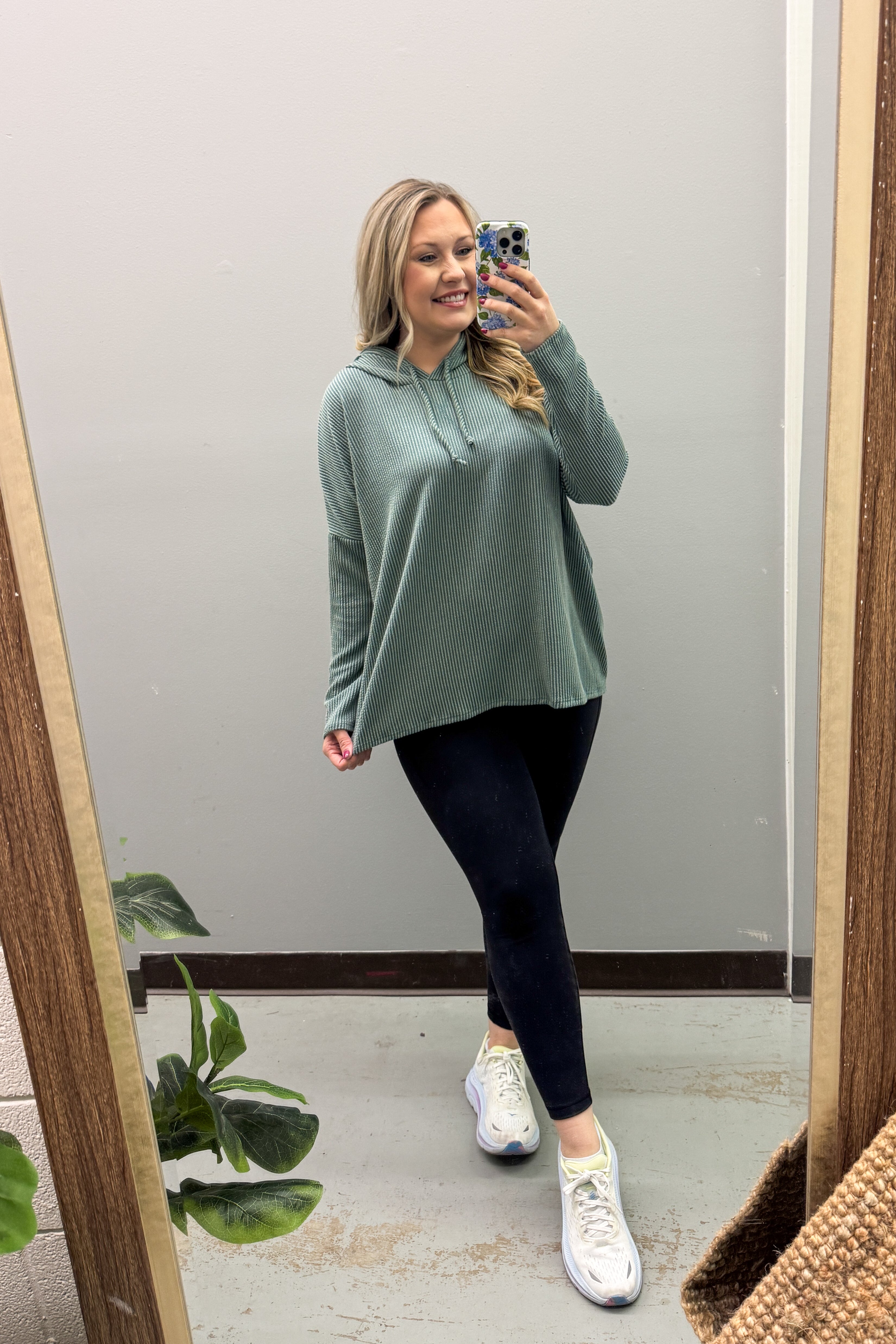 Sweet Gesture Ribbed Hoodie Top, Olive Vintage