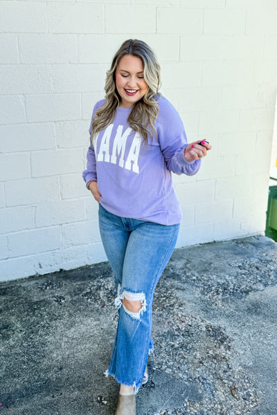 Mama Ribbed Pullover Top, Lavender