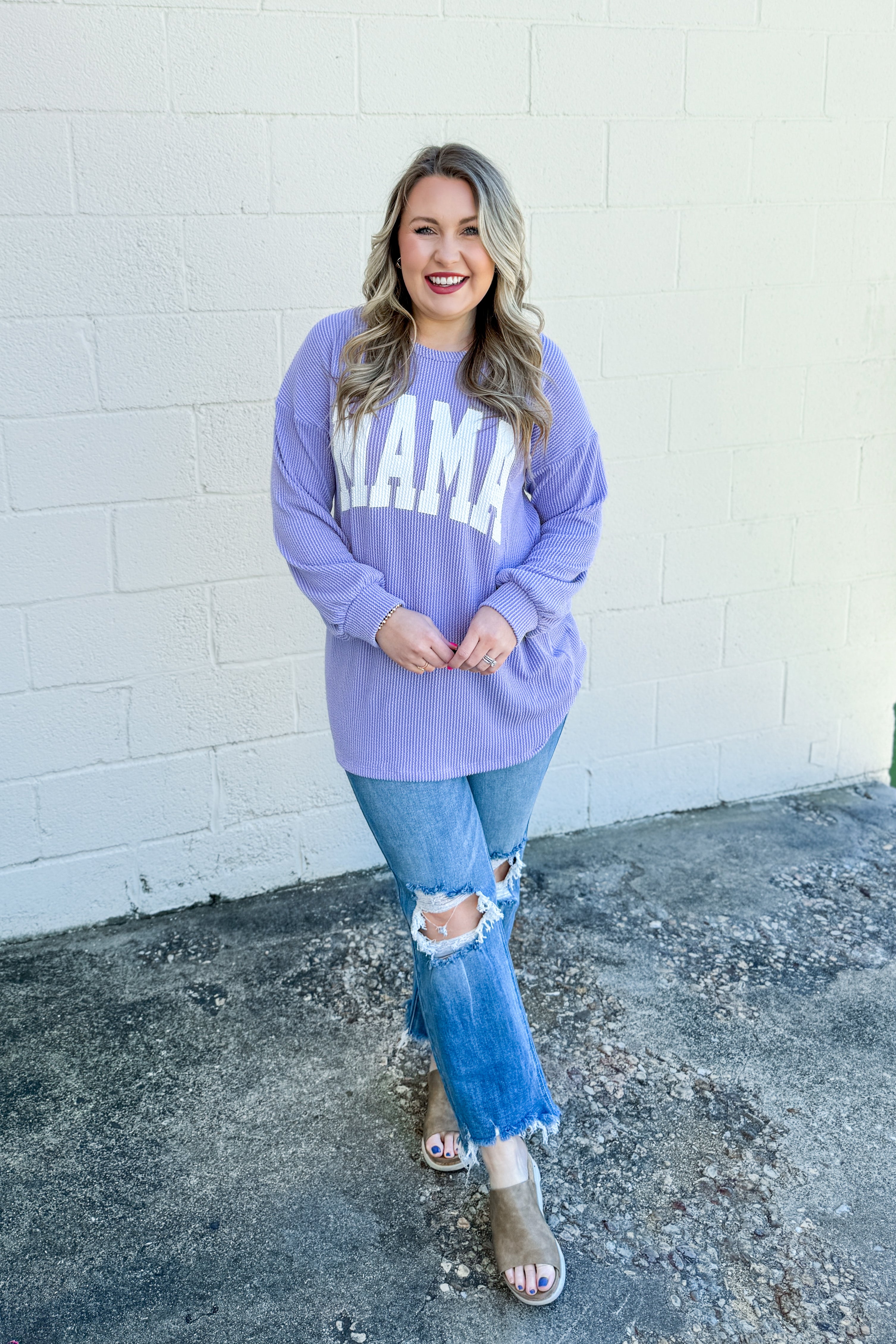 Mama Ribbed Pullover Top, Lavender