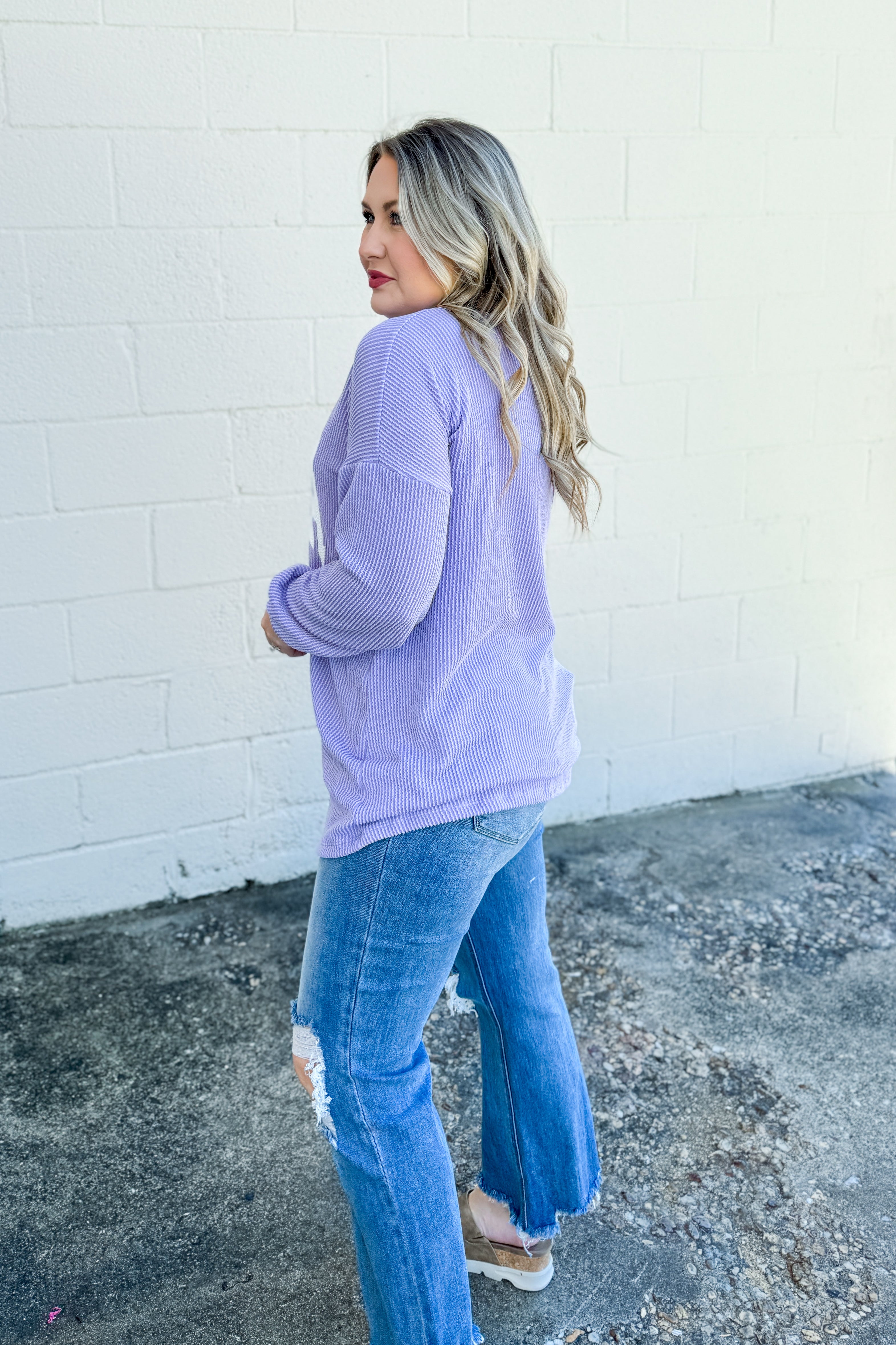 Mama Ribbed Pullover Top, Lavender