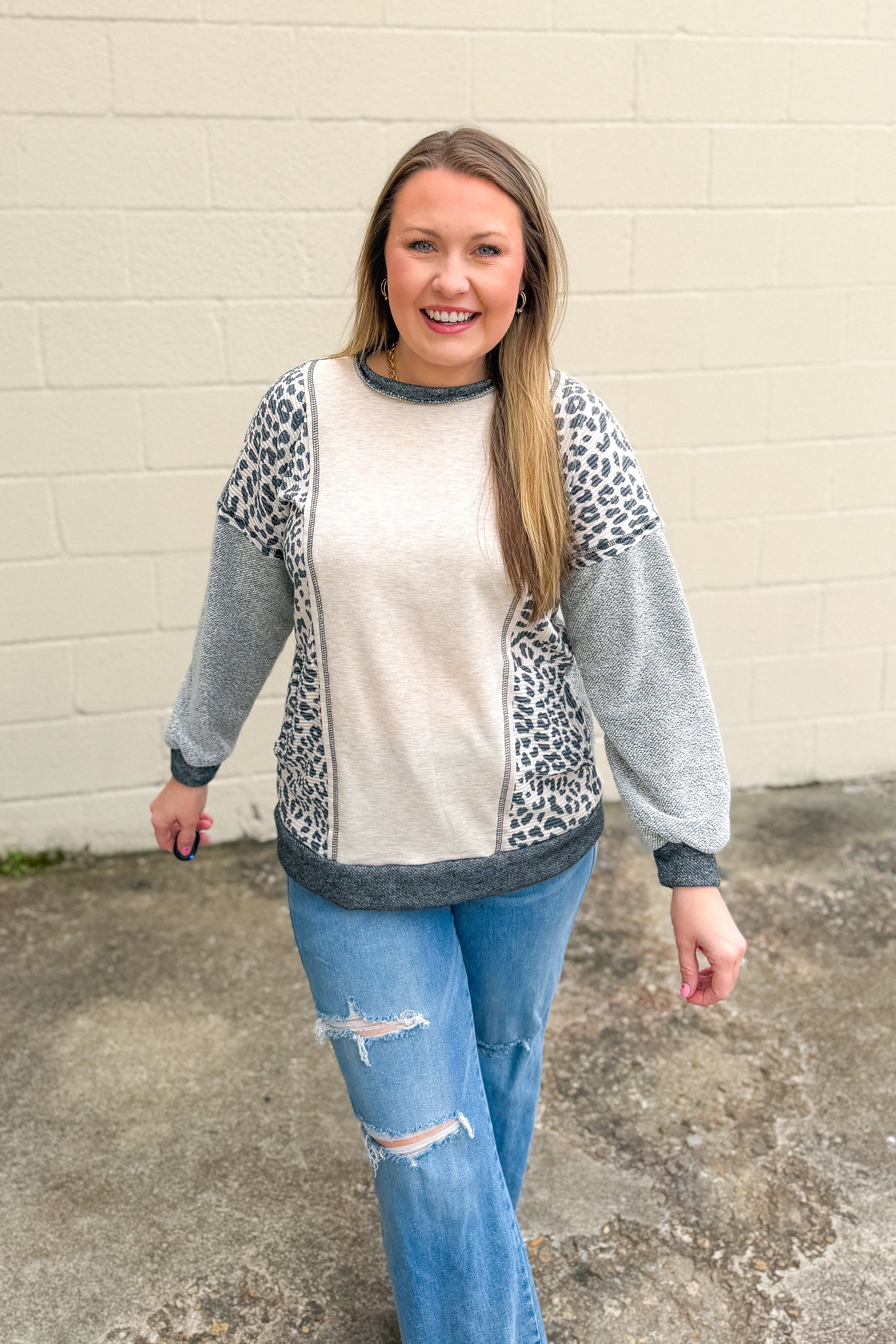 Leopard Love Color Block Top, Black