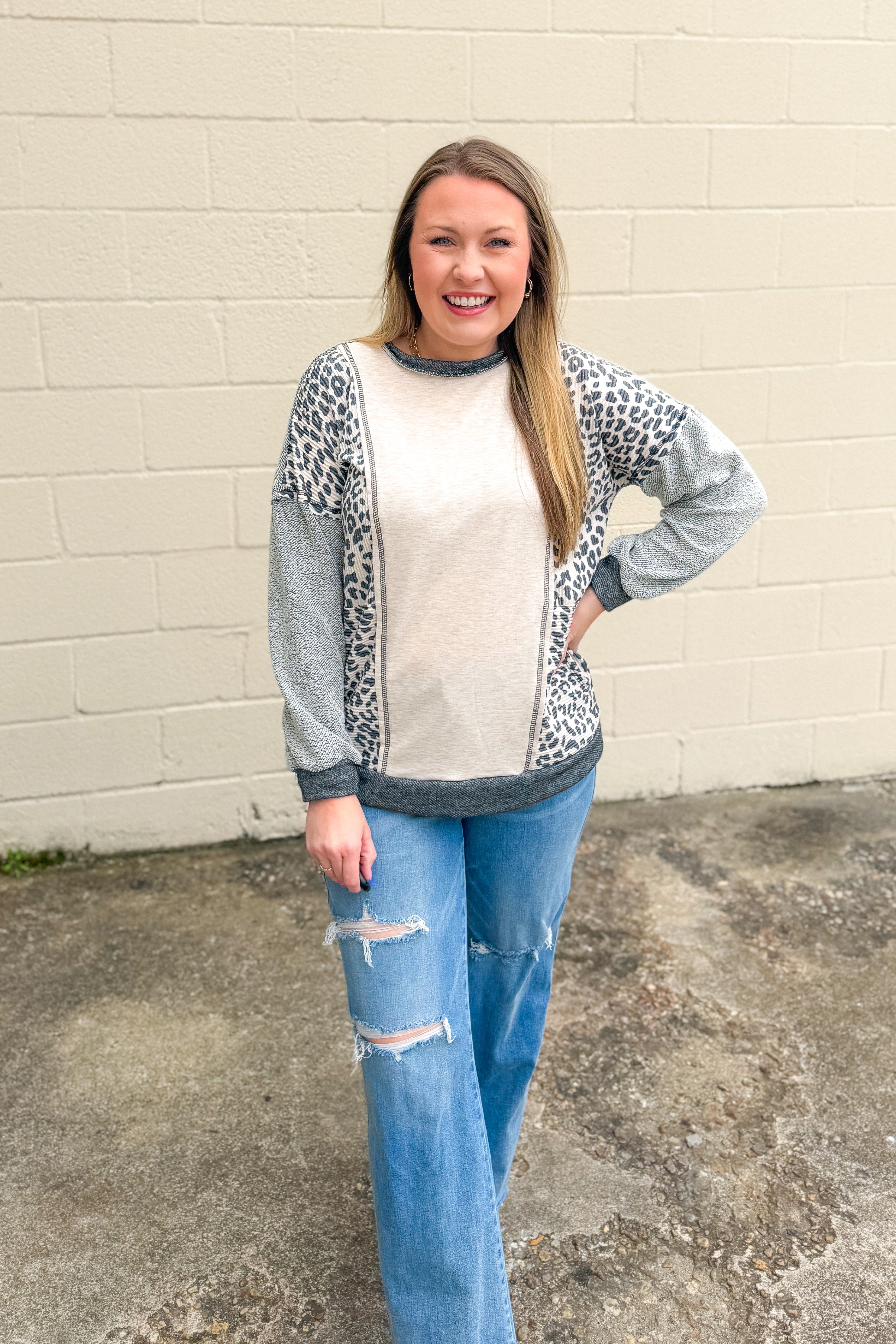 Leopard Love Color Block Top, Black