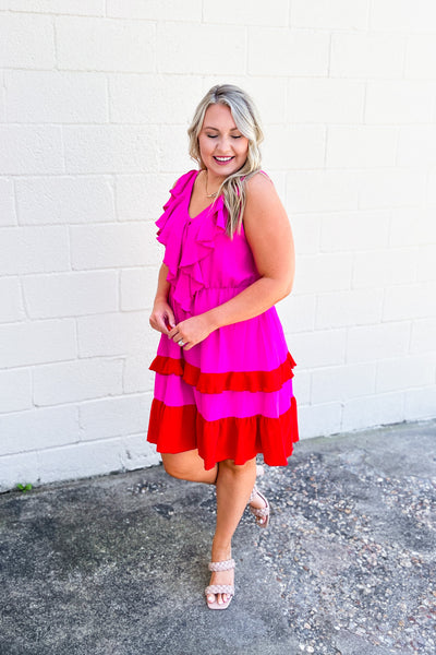 Only For You Ruffle Dress, Pink/Red