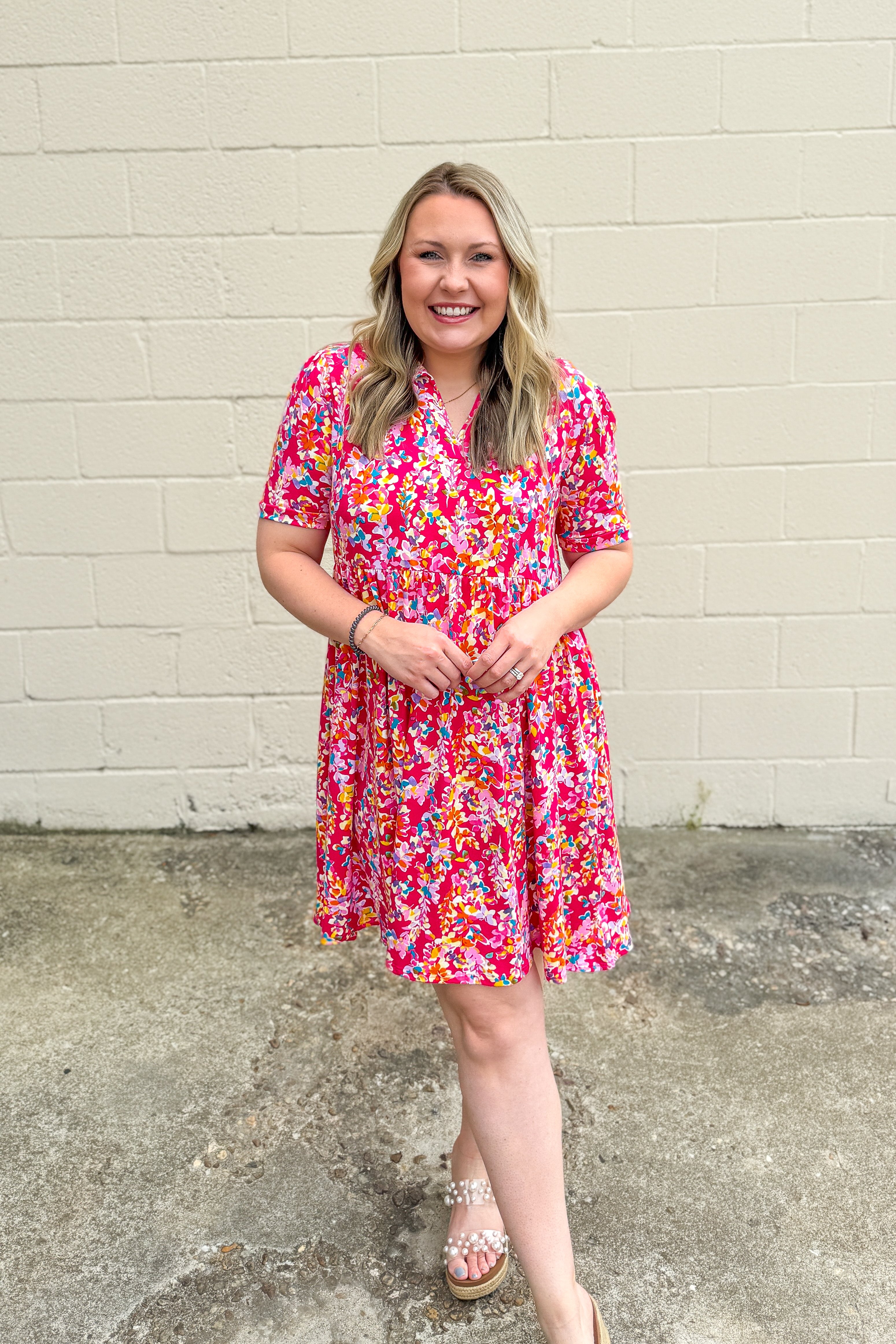 So Far So Good Floral Multi Print Dress, Fuschia