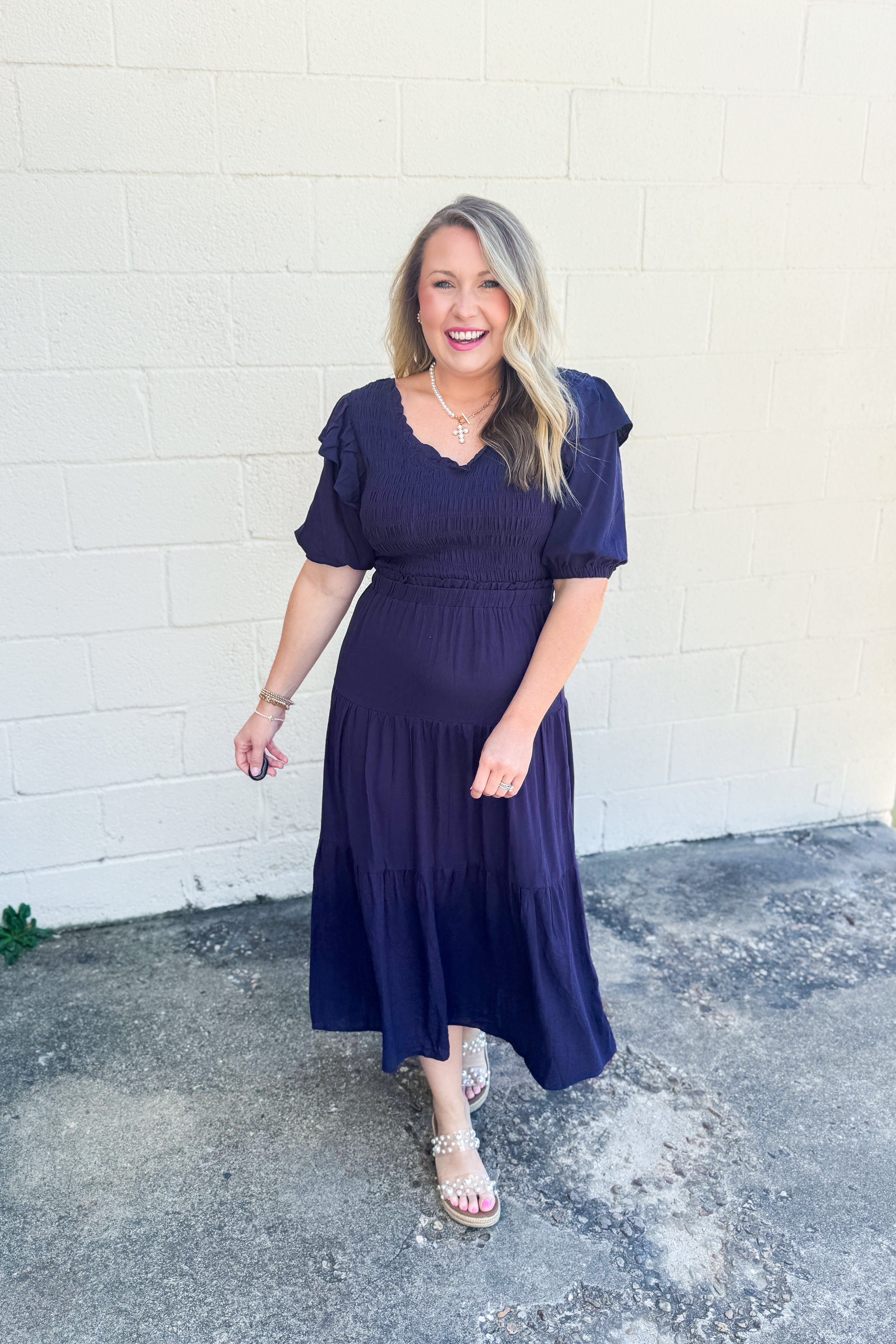 Ruffle Romance Smocked Maxi Dress, Navy