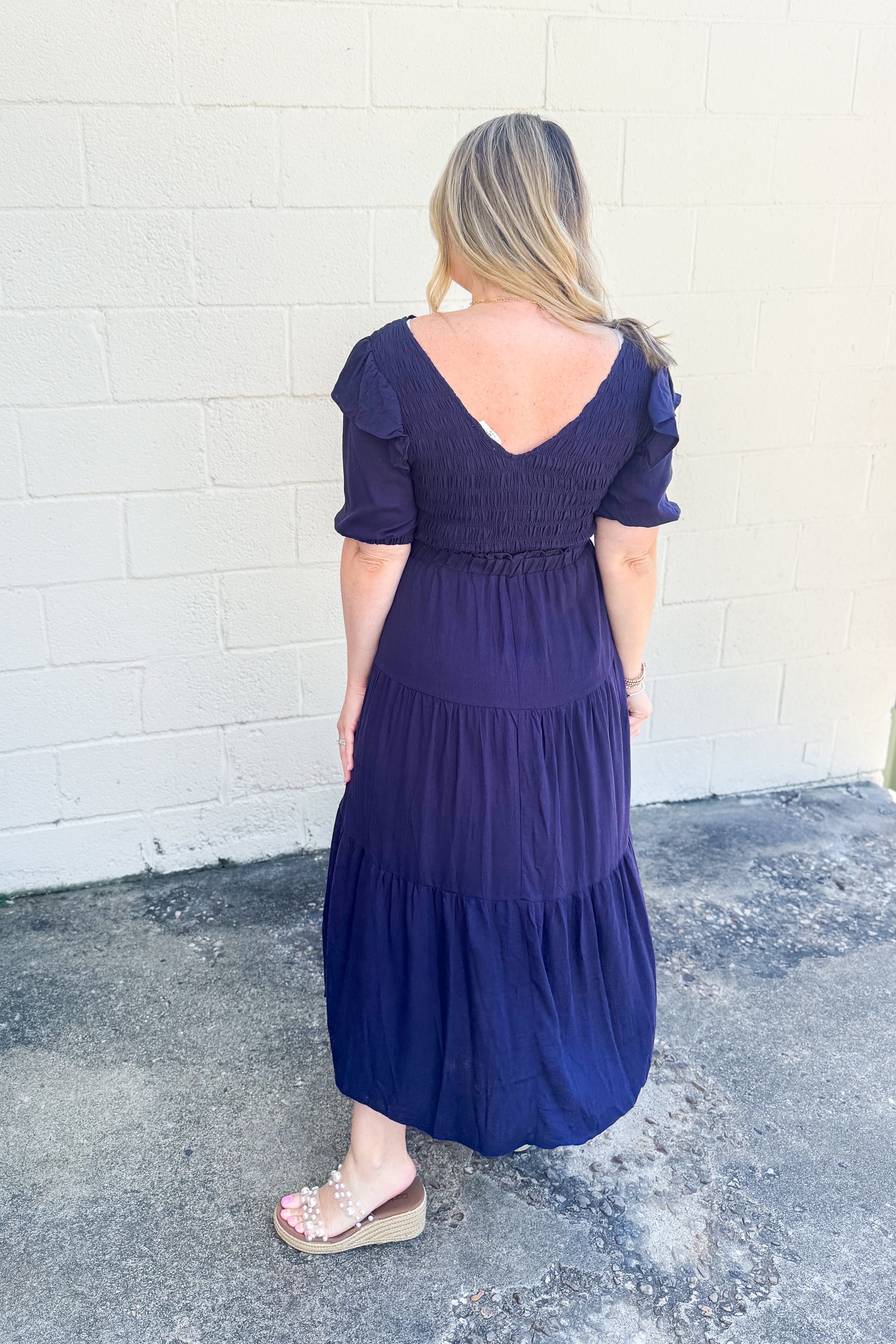 Ruffle Romance Smocked Maxi Dress, Navy