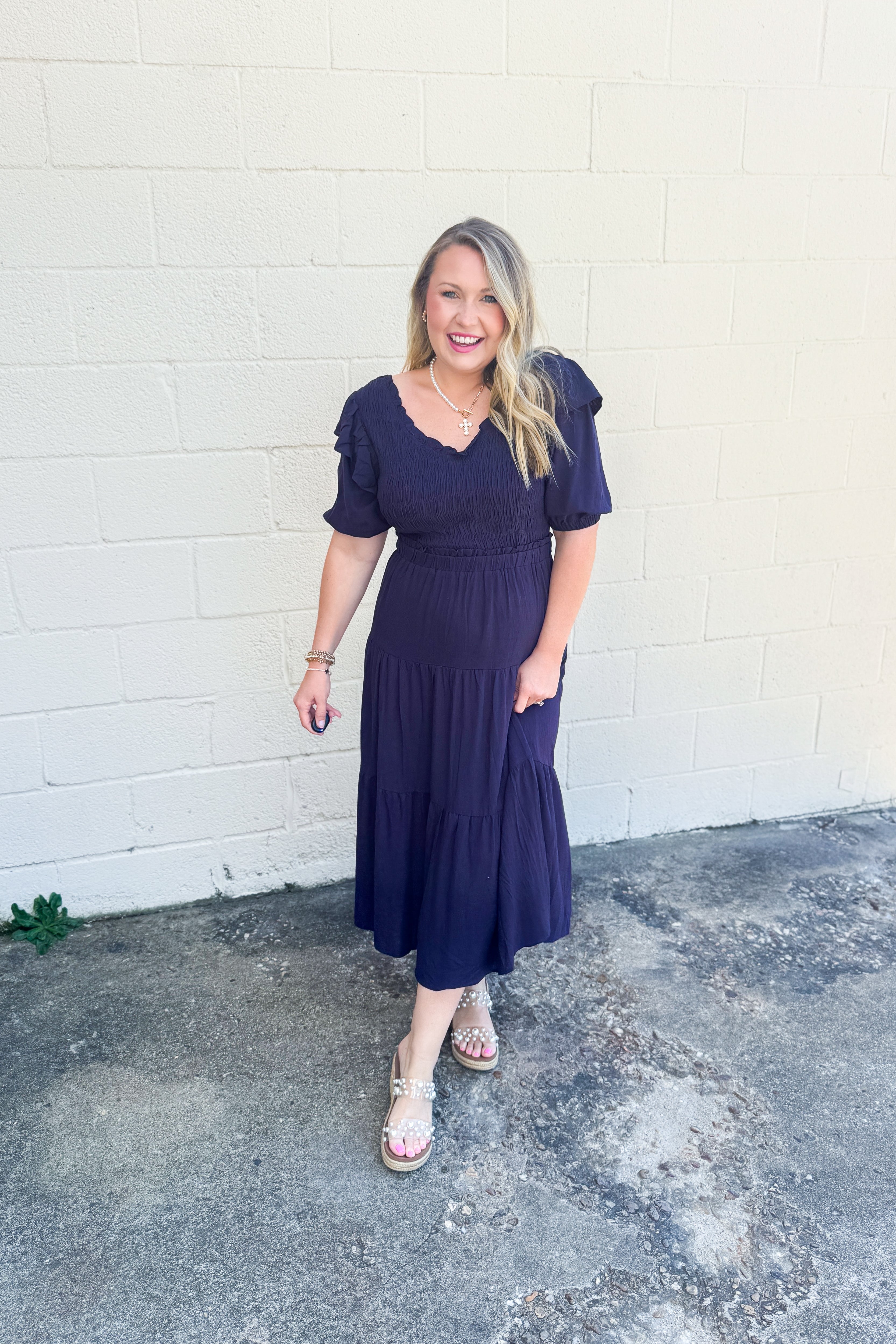 Ruffle Romance Smocked Maxi Dress, Navy
