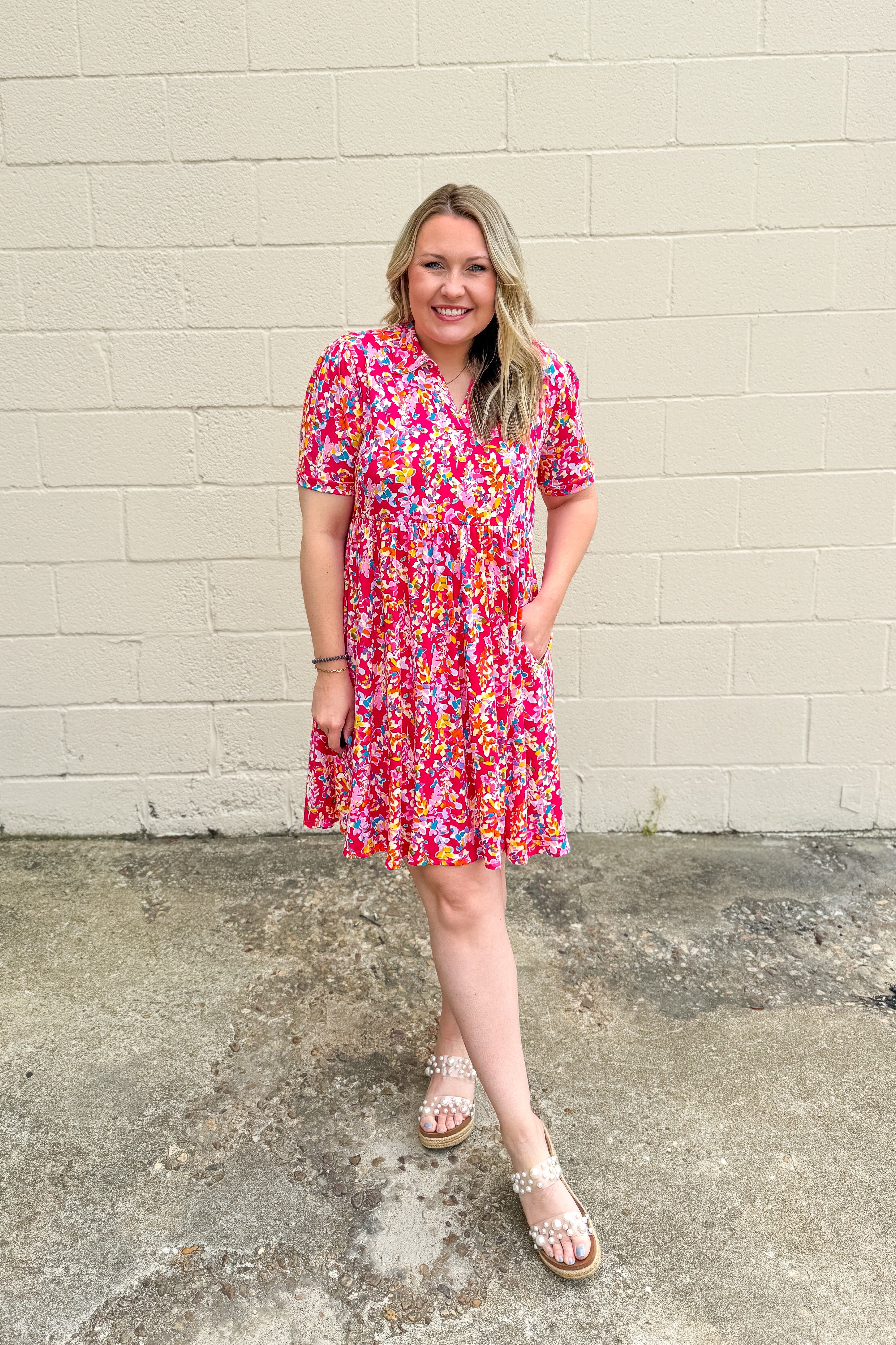 So Far So Good Floral Multi Print Dress, Fuschia