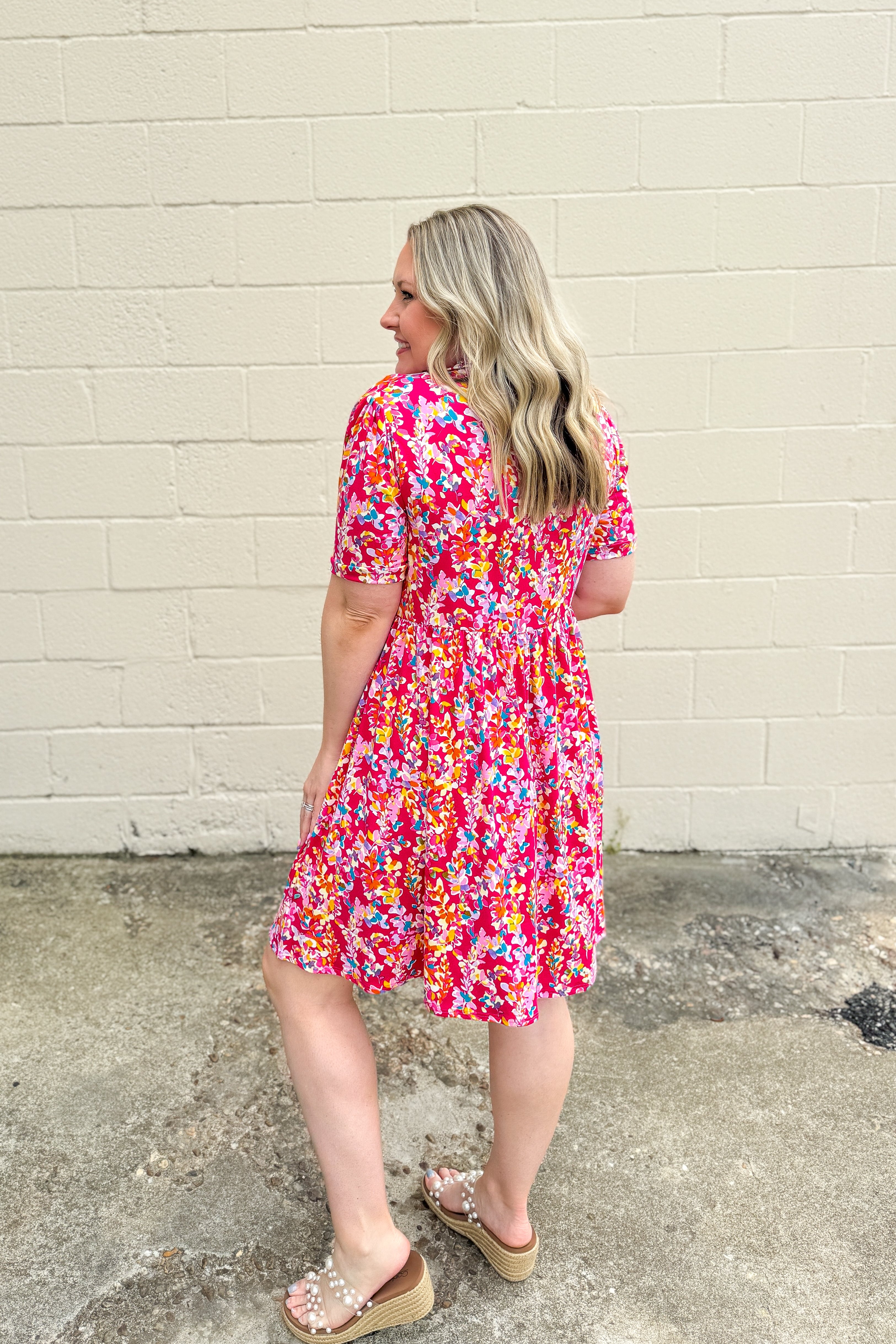 So Far So Good Floral Multi Print Dress, Fuschia