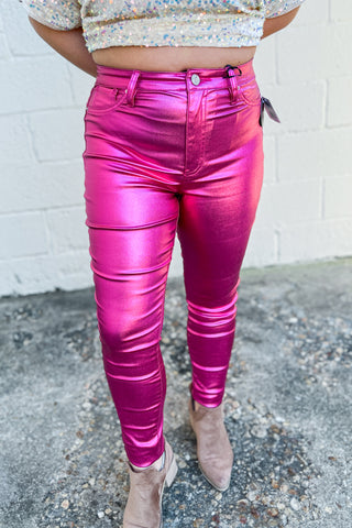 YMI Metallic Skinny Jeans, Hot Pink
