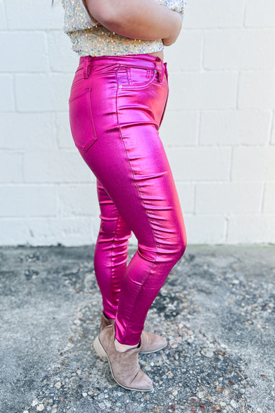 YMI Metallic Skinny Jeans, Hot Pink