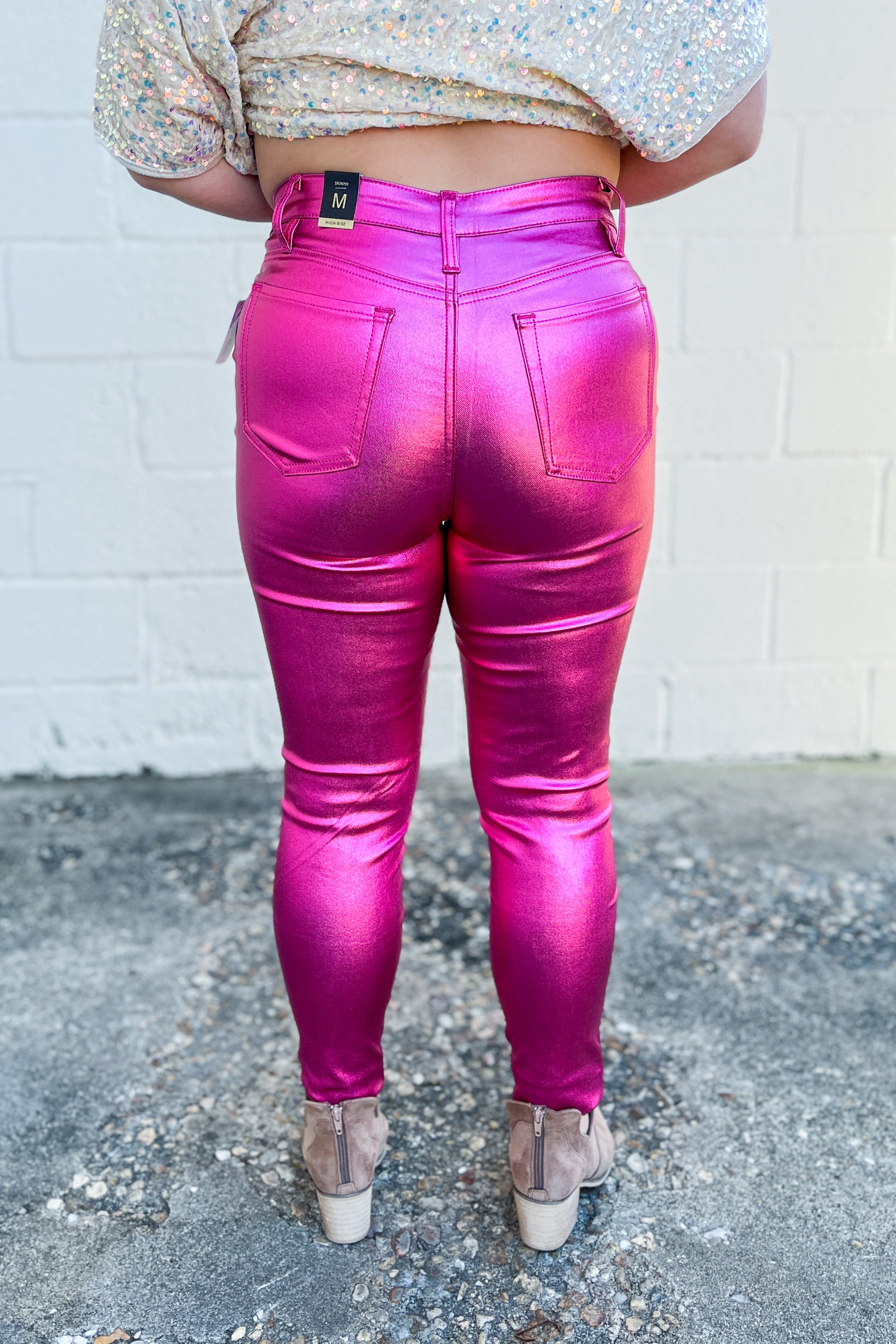 YMI Metallic Skinny Jeans, Hot Pink