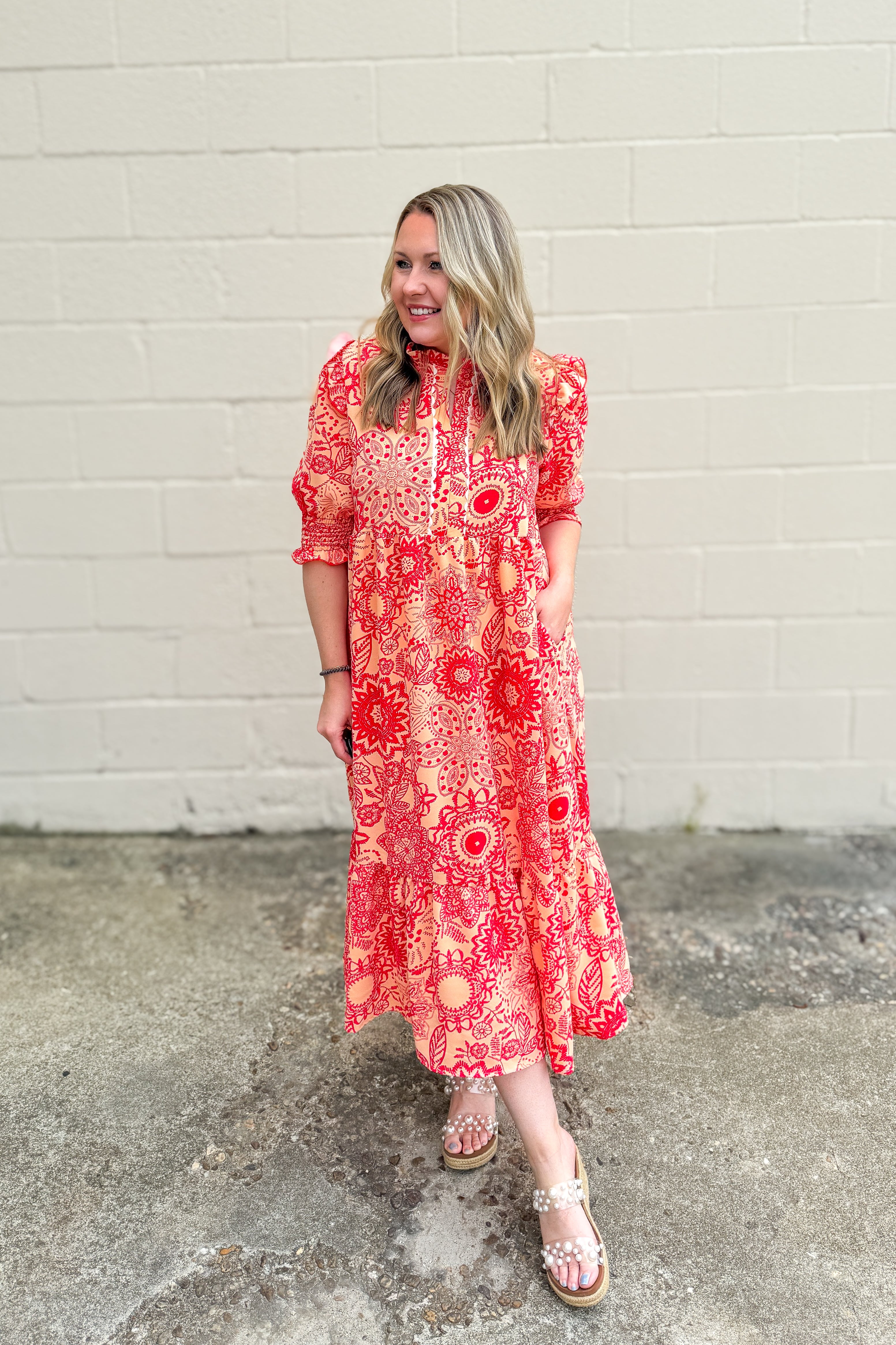 Charleston Charm Midi Dress, Peach