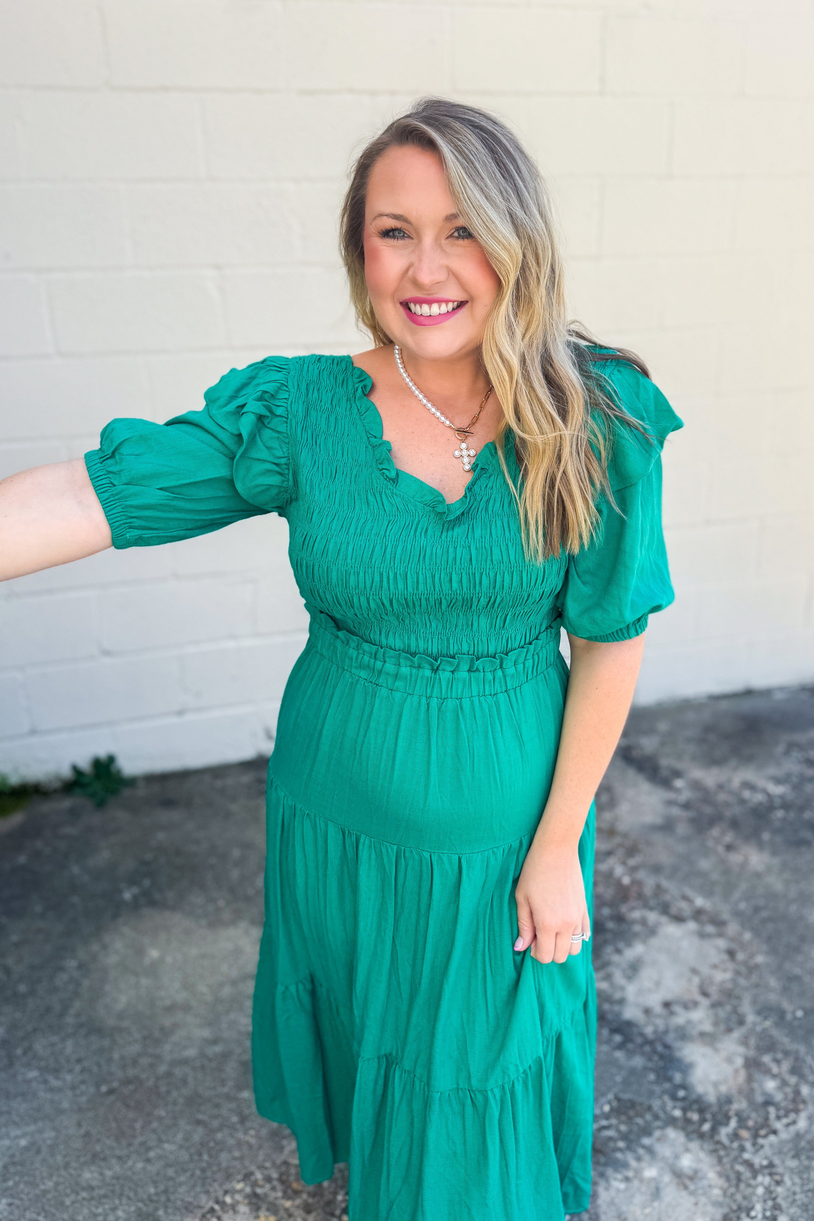 Ruffle Romance Smocked Maxi Dress, Emerald Green