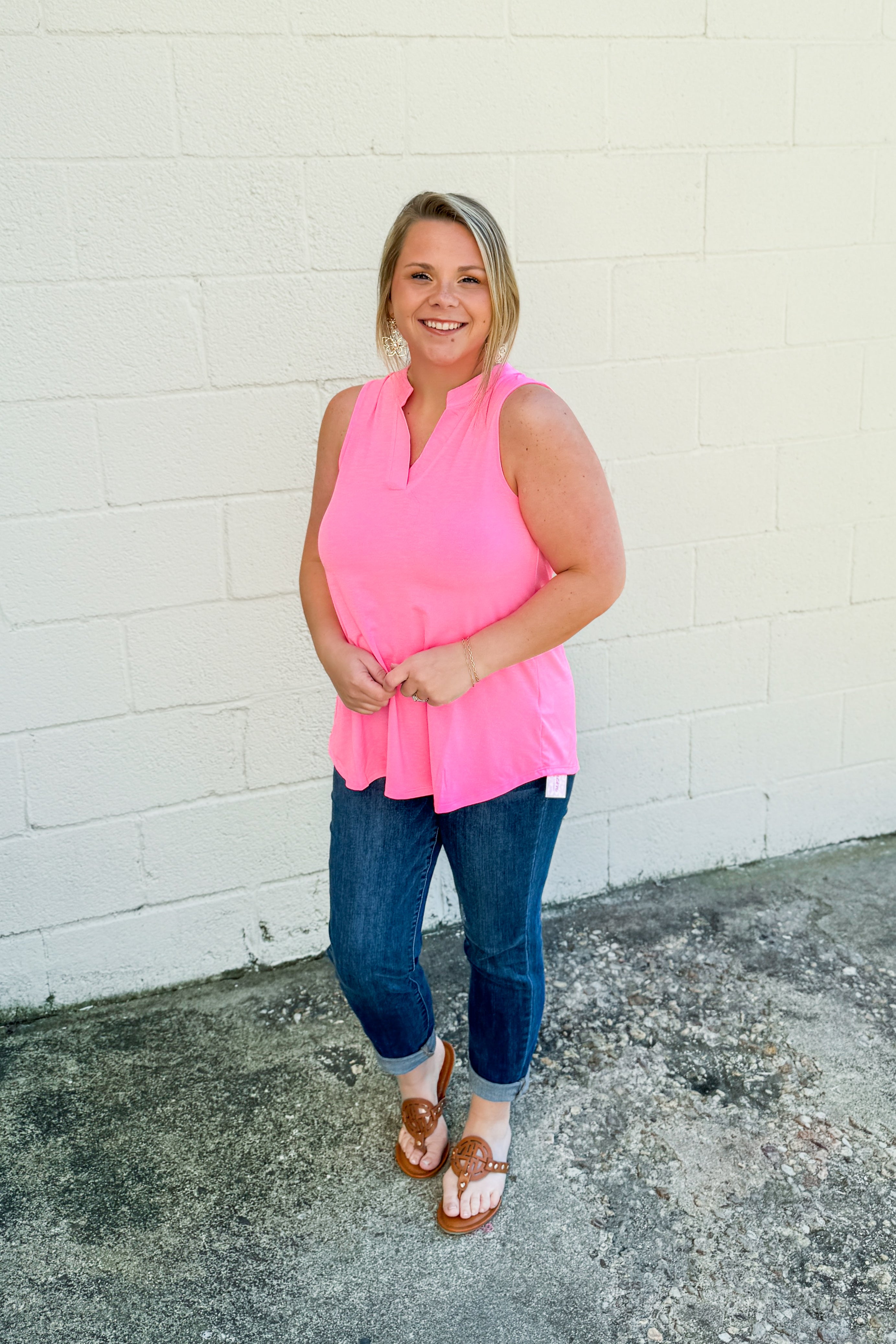 Solid Lizzy Tank Top, Neon Pink