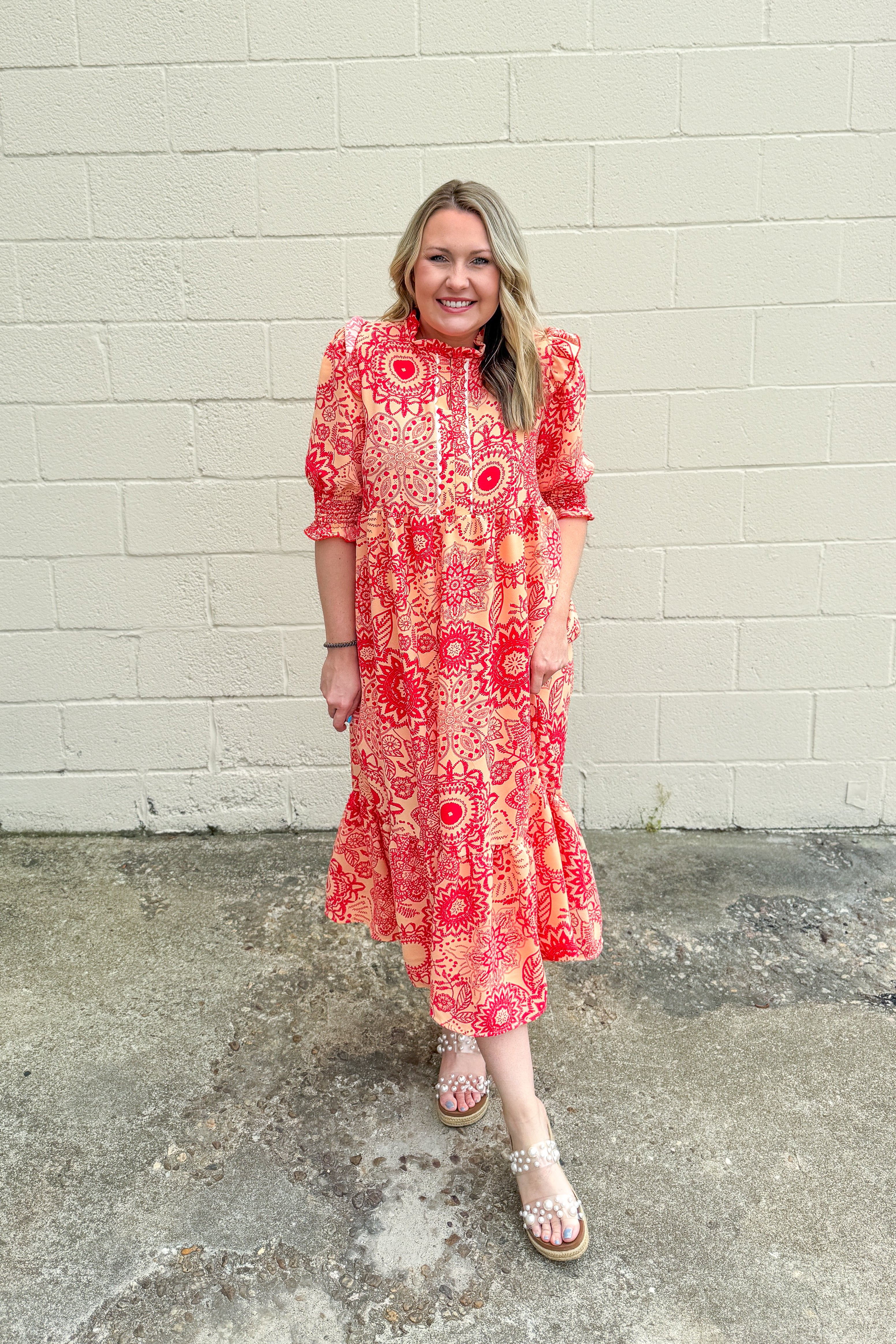 Charleston Charm Midi Dress, Peach
