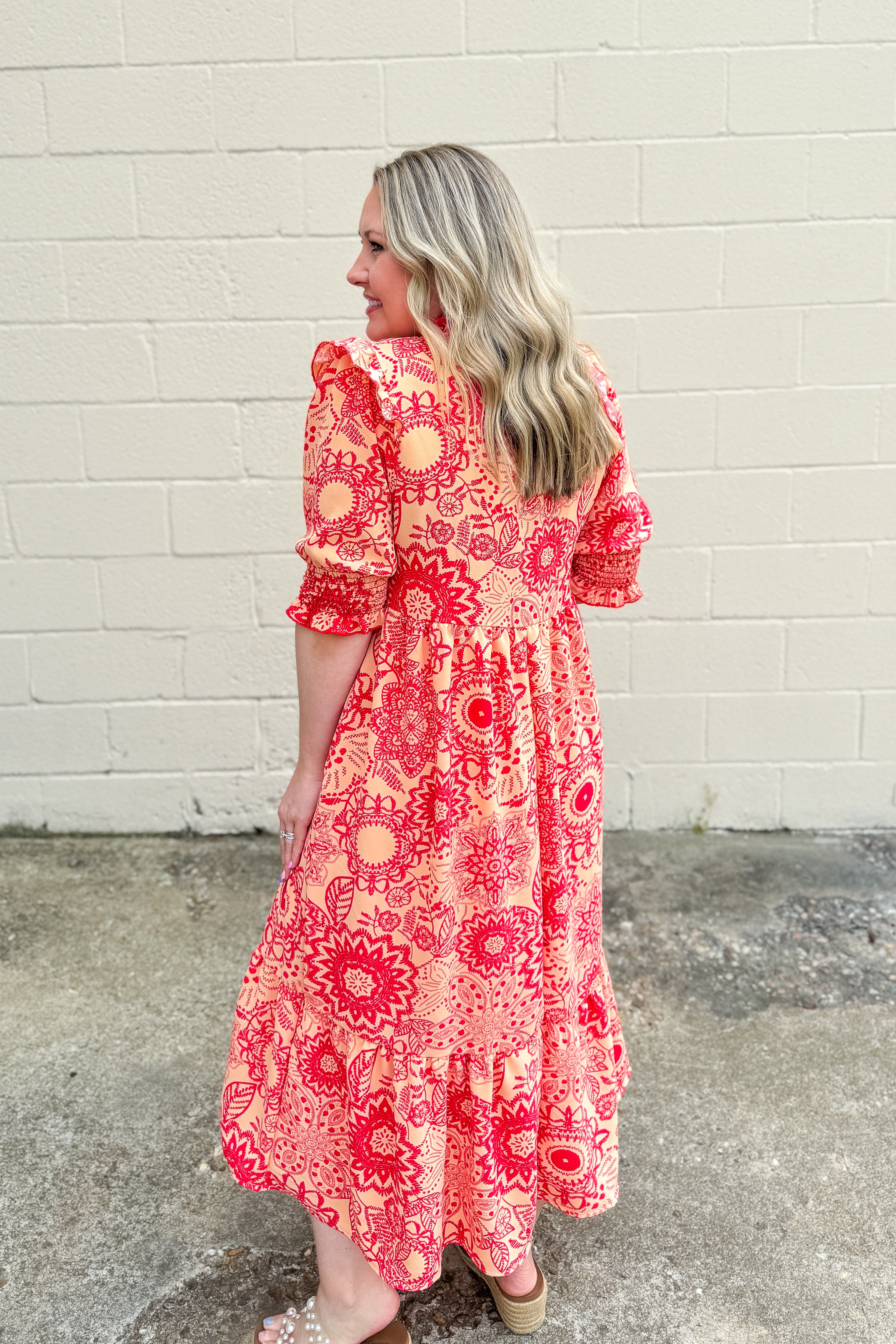 Charleston Charm Midi Dress, Peach