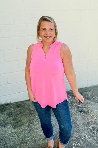 Solid Lizzy Tank Top, Neon Pink