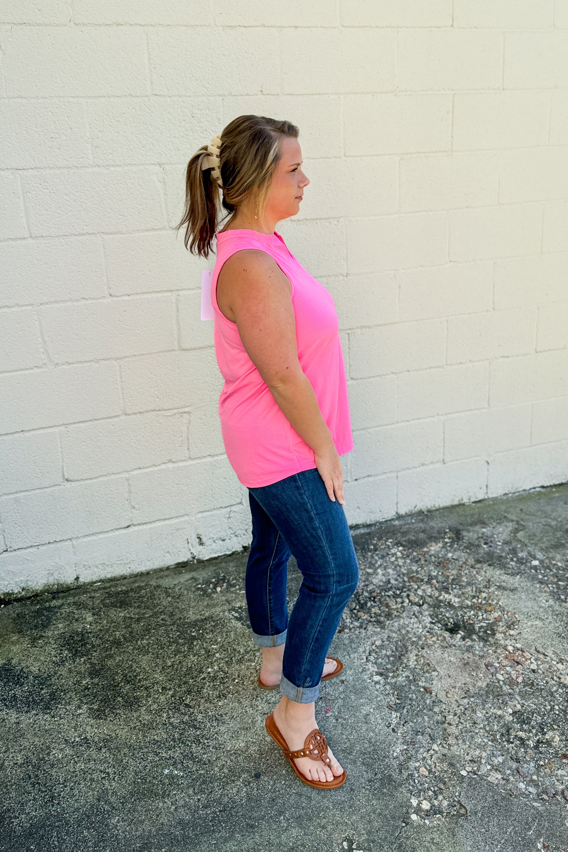 Solid Lizzy Tank Top, Neon Pink