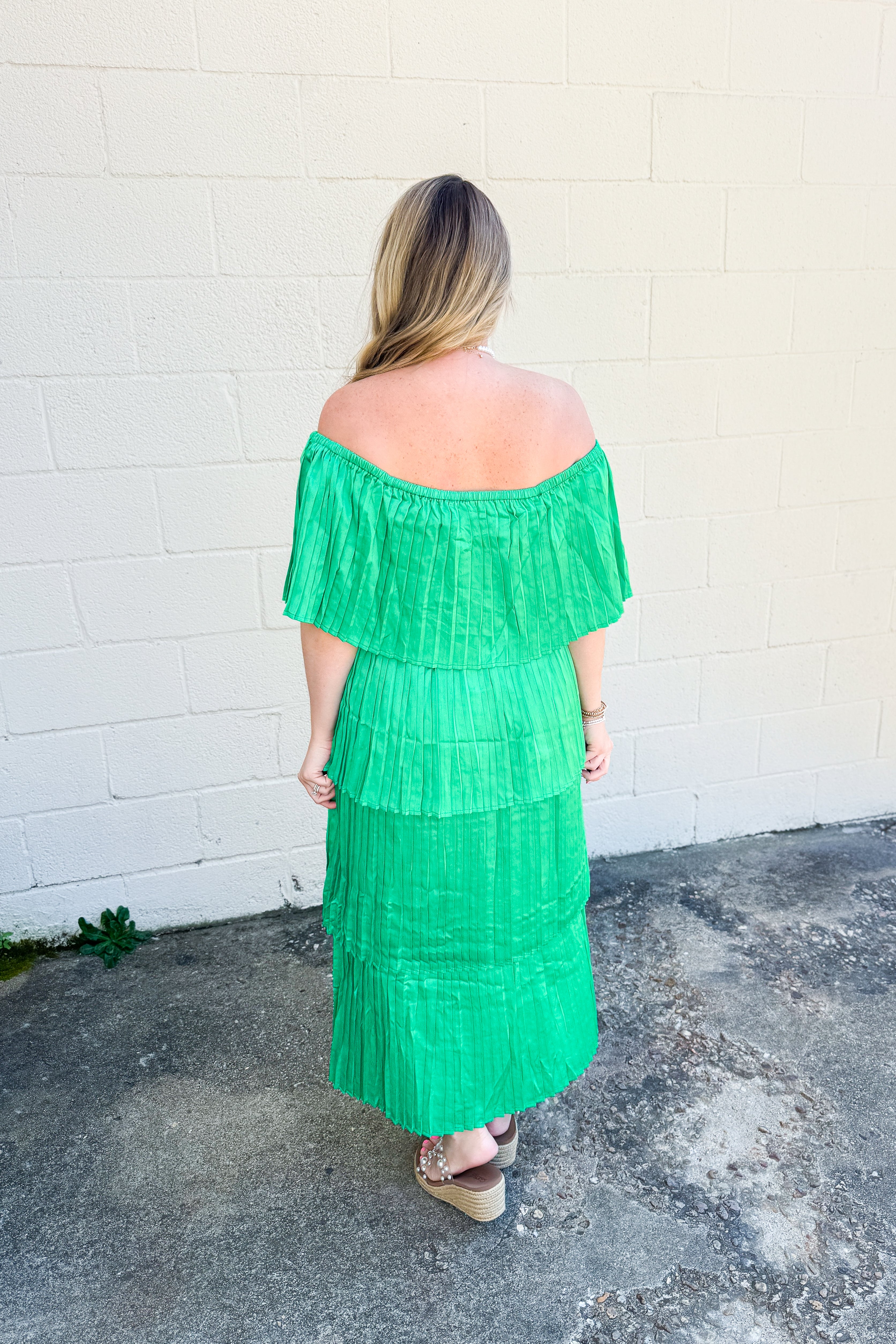 Emerald Pleated Romance Tiered Dress