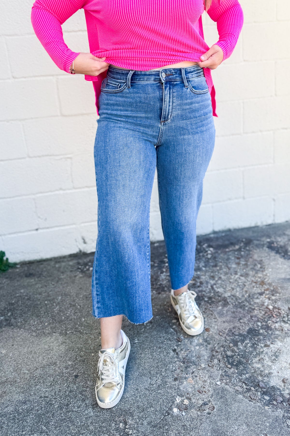 Judy Blue Presley High Rise Dark Wash Cropped Wide Leg Jeans