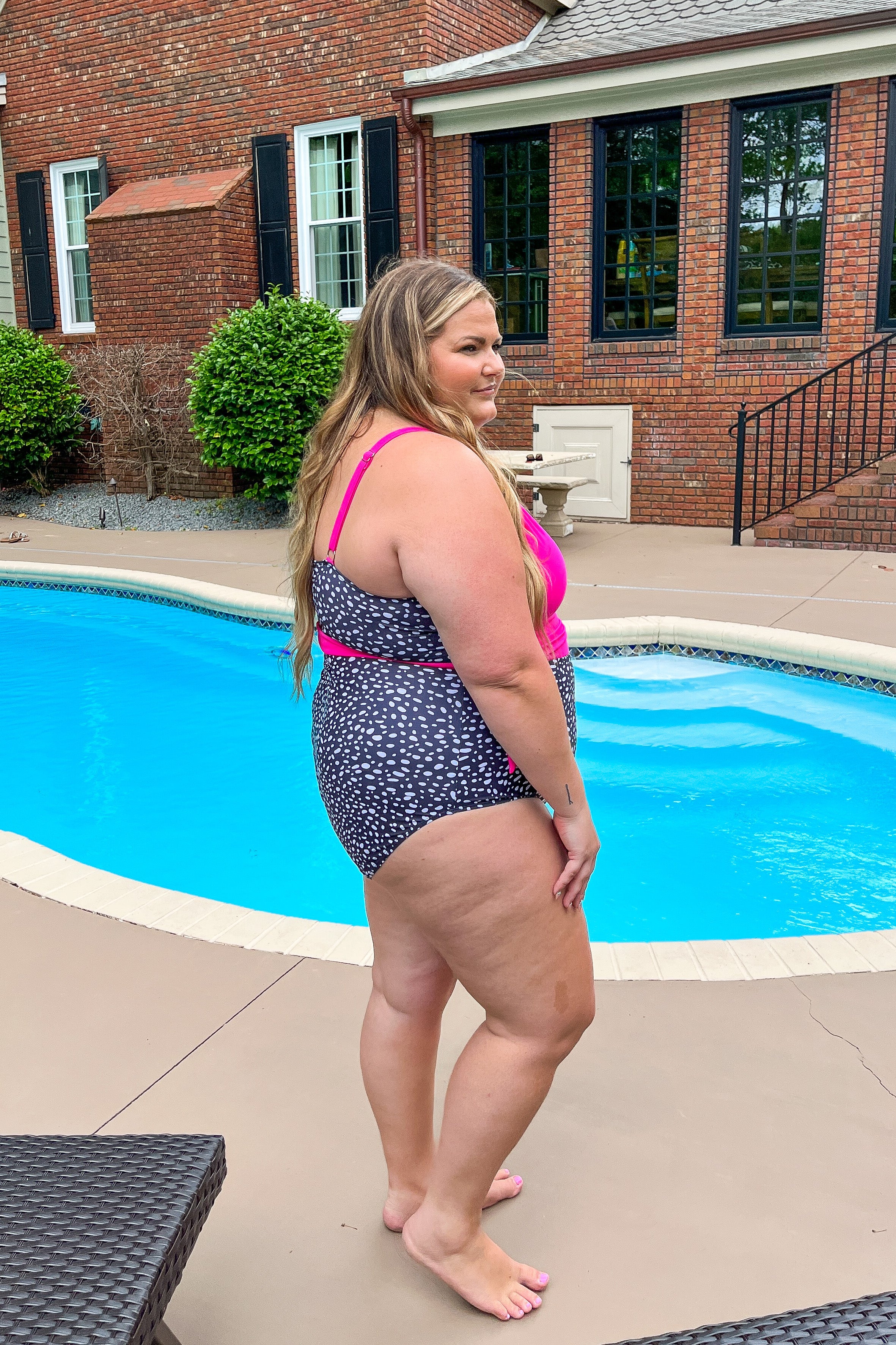 Beach Party One-Piece Swimsuit, Hot Pink & Black