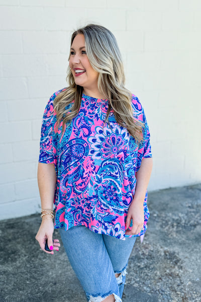Bright and Bold Oversized Top, Pink Multi