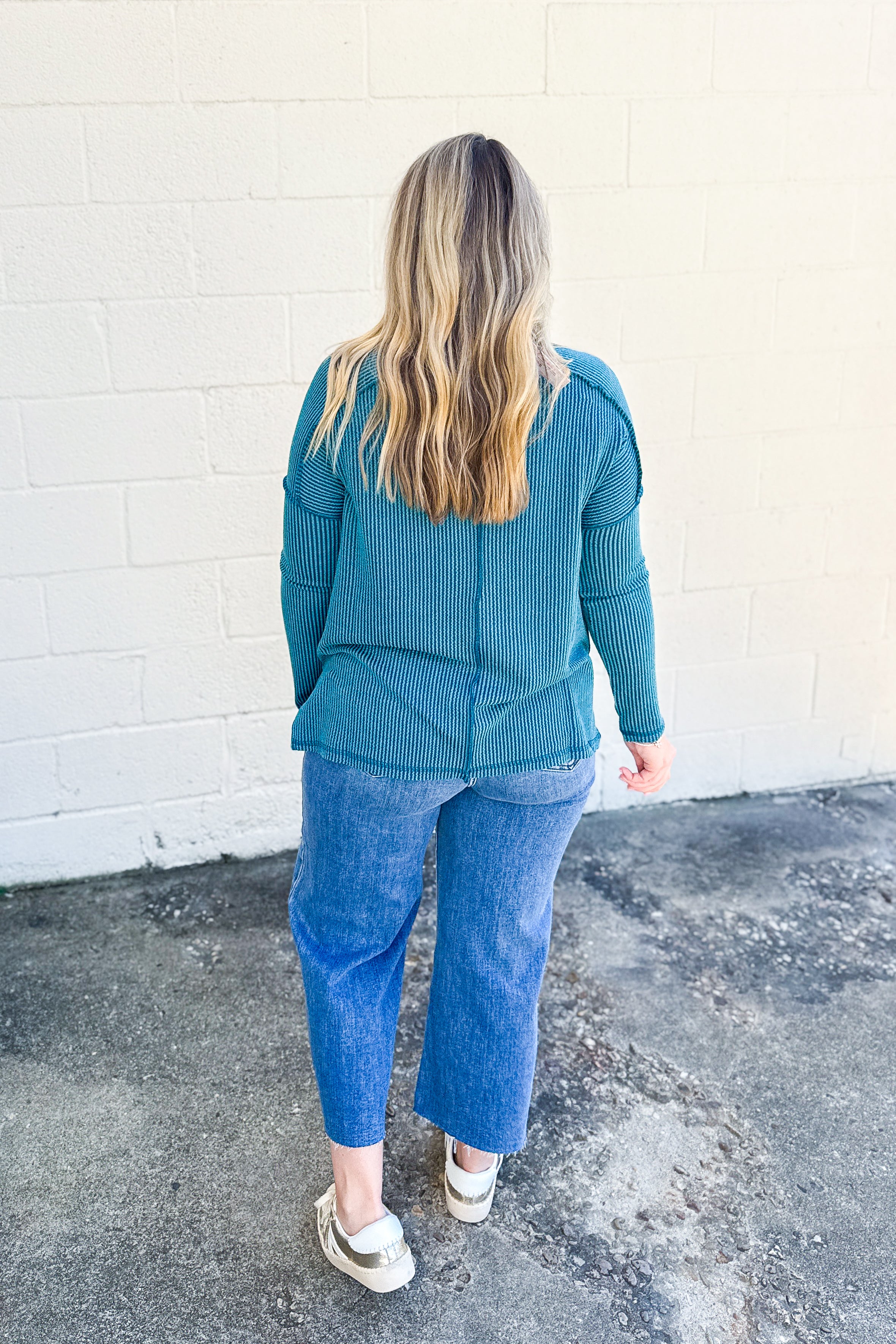 Holland Ribbed Crew Neck Top, Teal