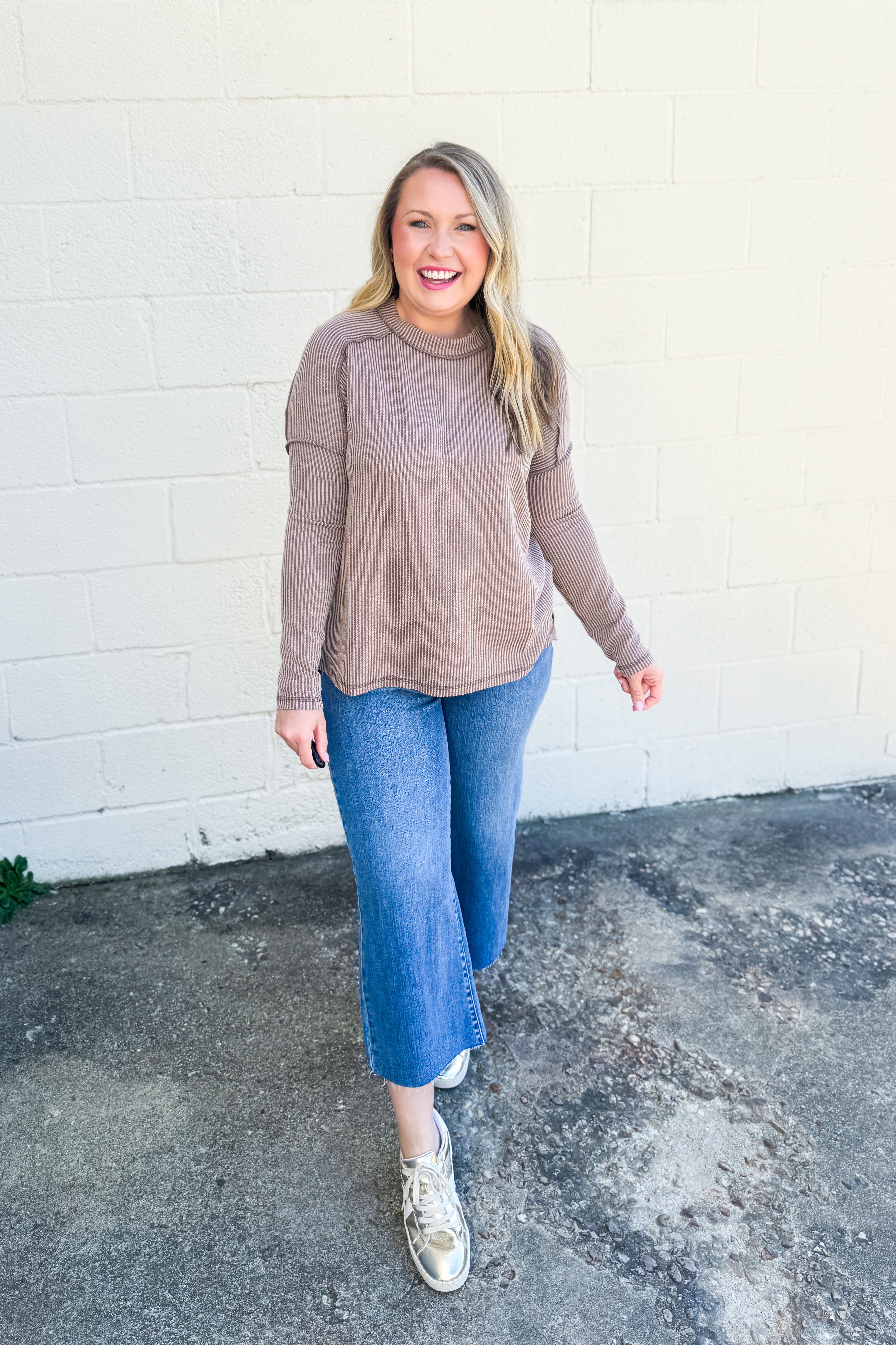 Holland Ribbed Crew Neck Top, Mocha