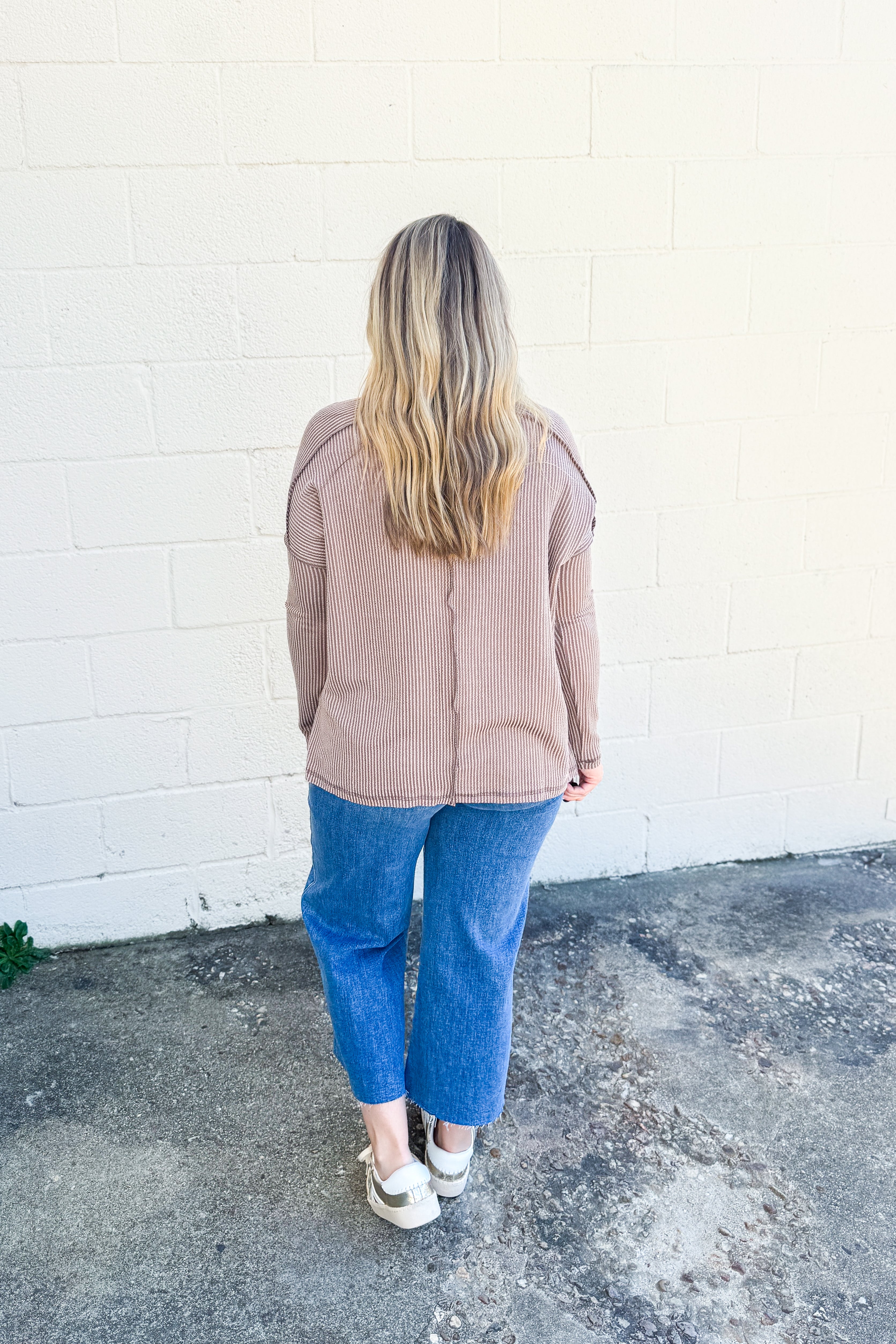 Holland Ribbed Crew Neck Top, Mocha