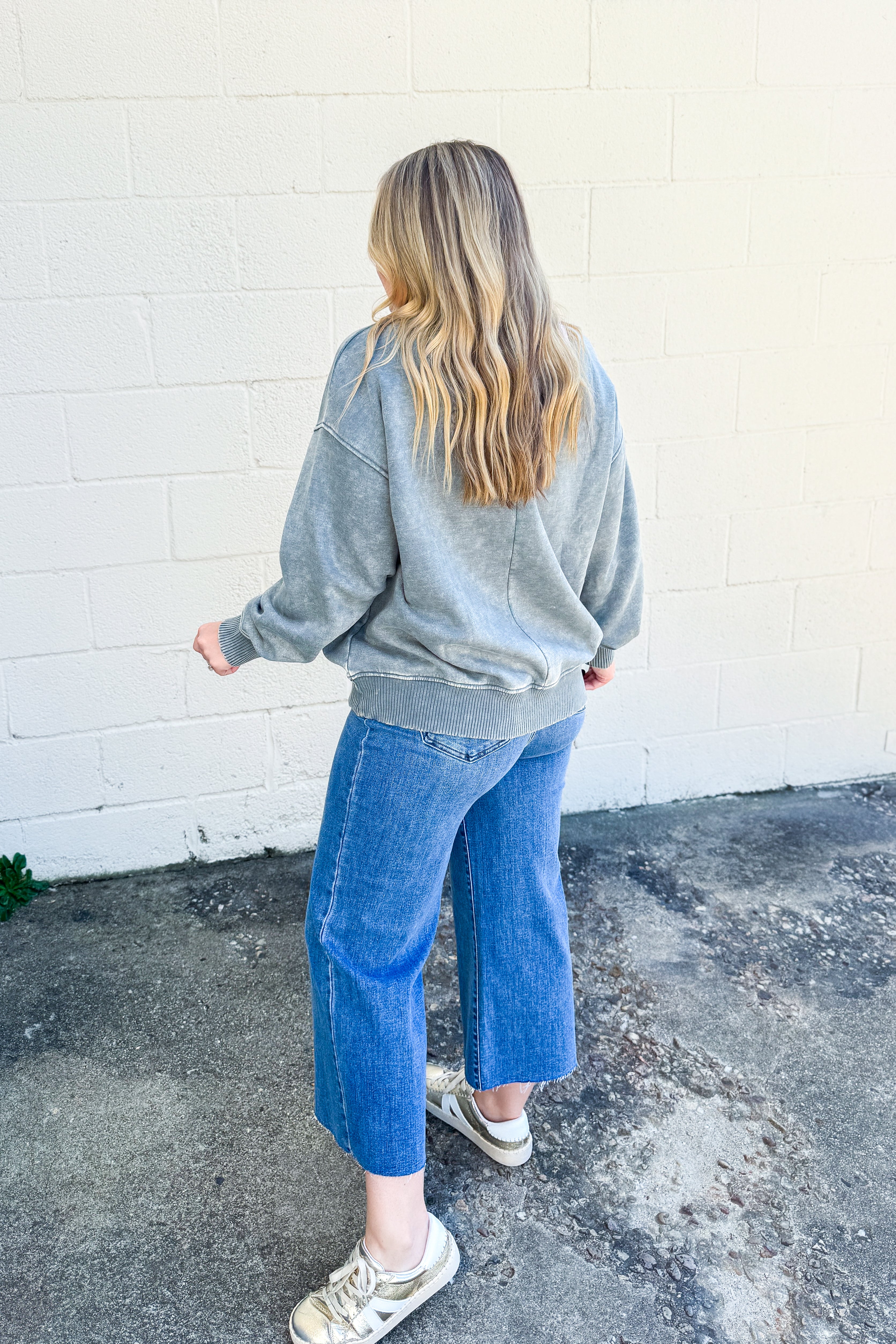 Not Like Us Pullover Crewneck Top, Ash Jade