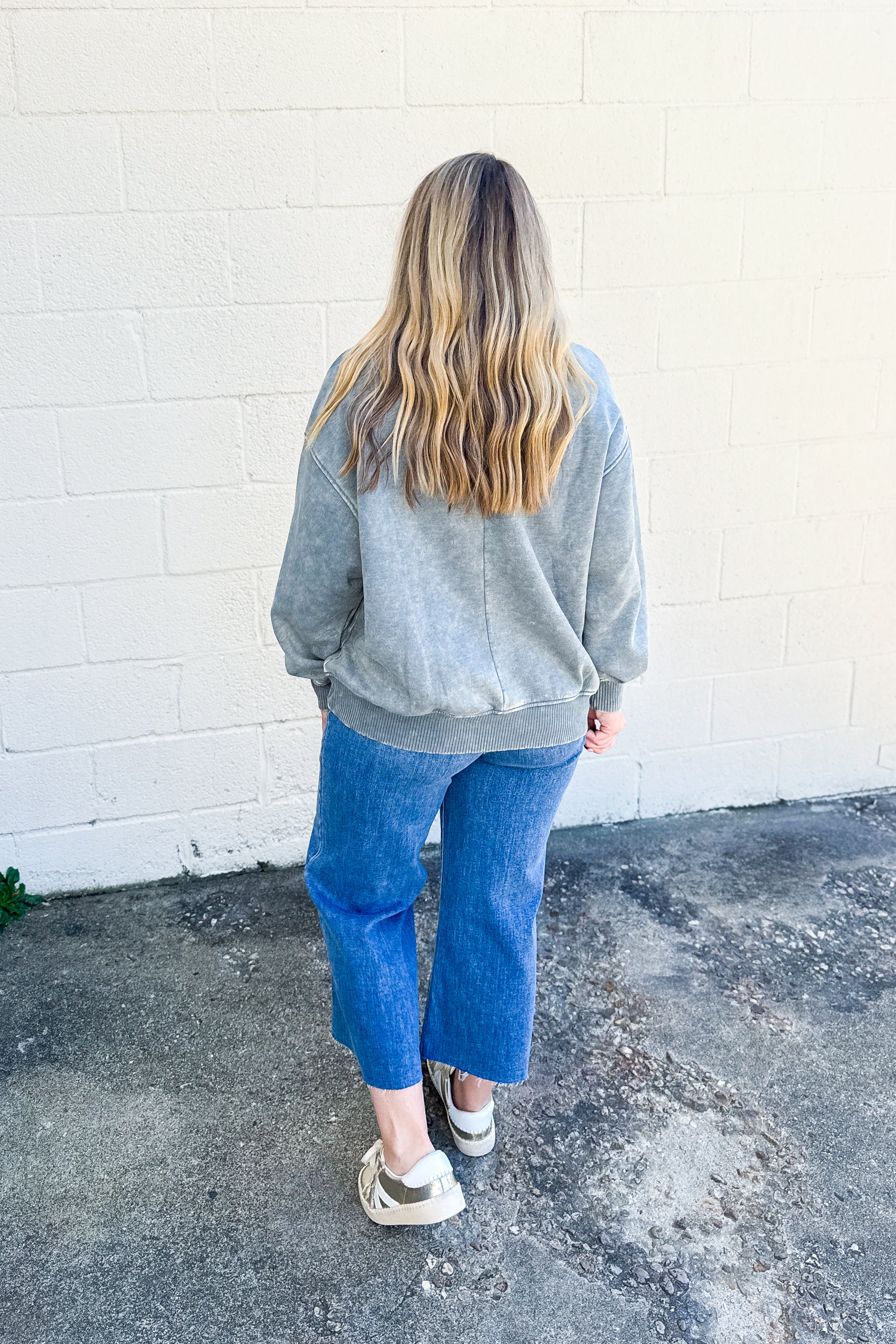 Not Like Us Pullover Crewneck Top, Ash Jade