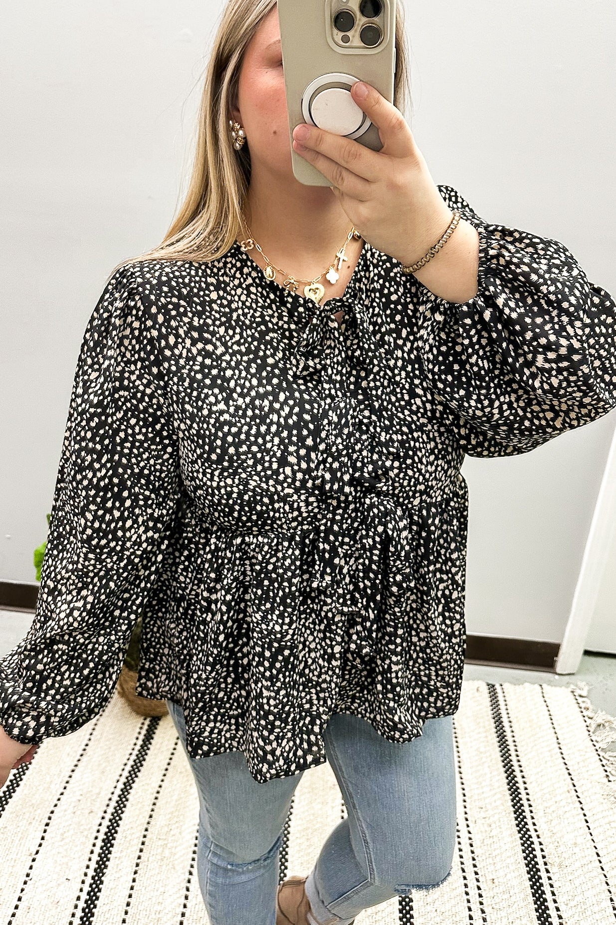 Count Me In Spotted Bow Peplum Top