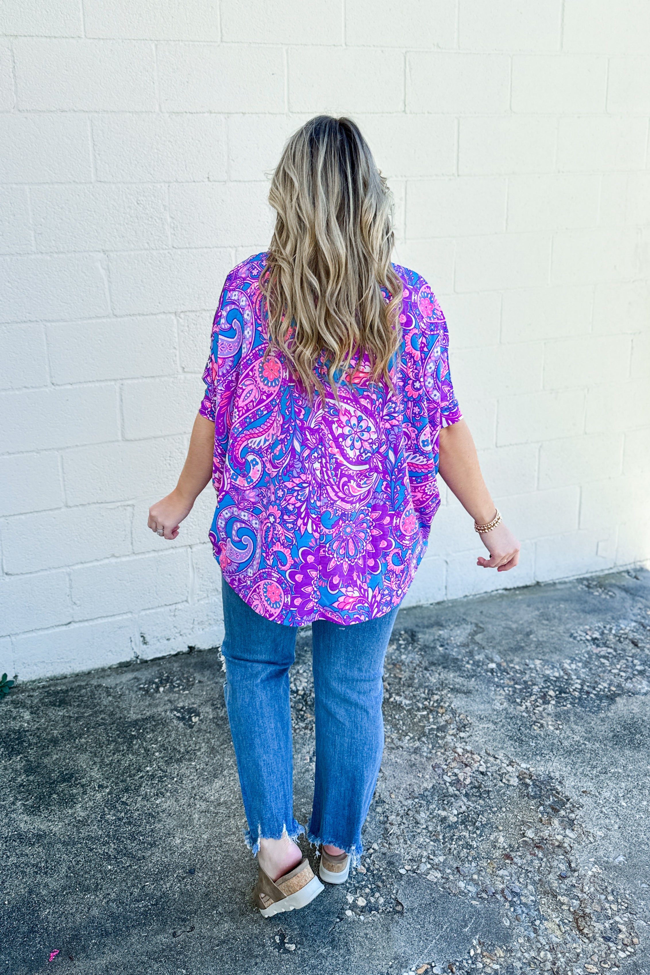 In A Dizzy Paisley Oversized Top, Purple Multi