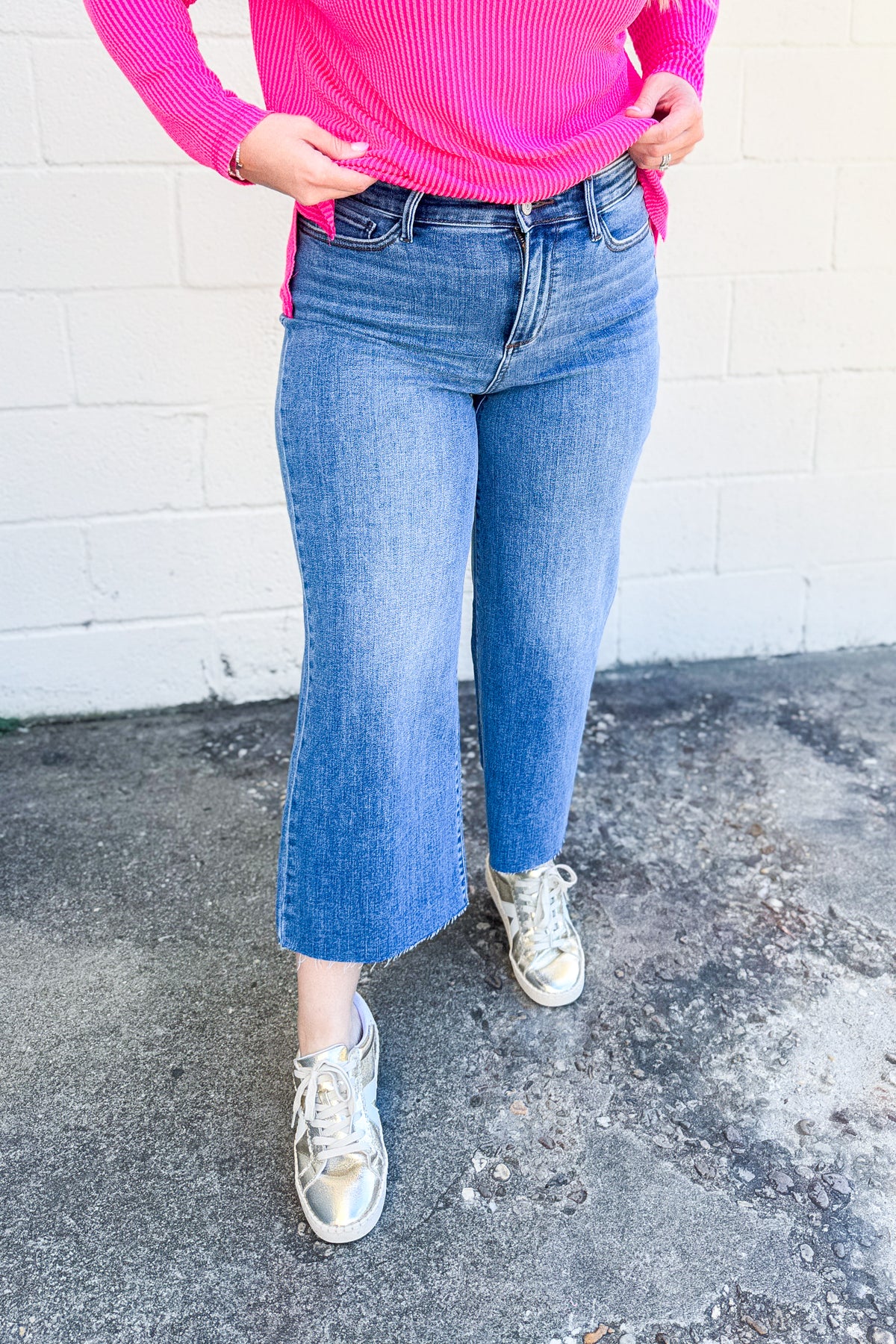 Judy Blue Presley High Rise Dark Wash Cropped Wide Leg Jeans