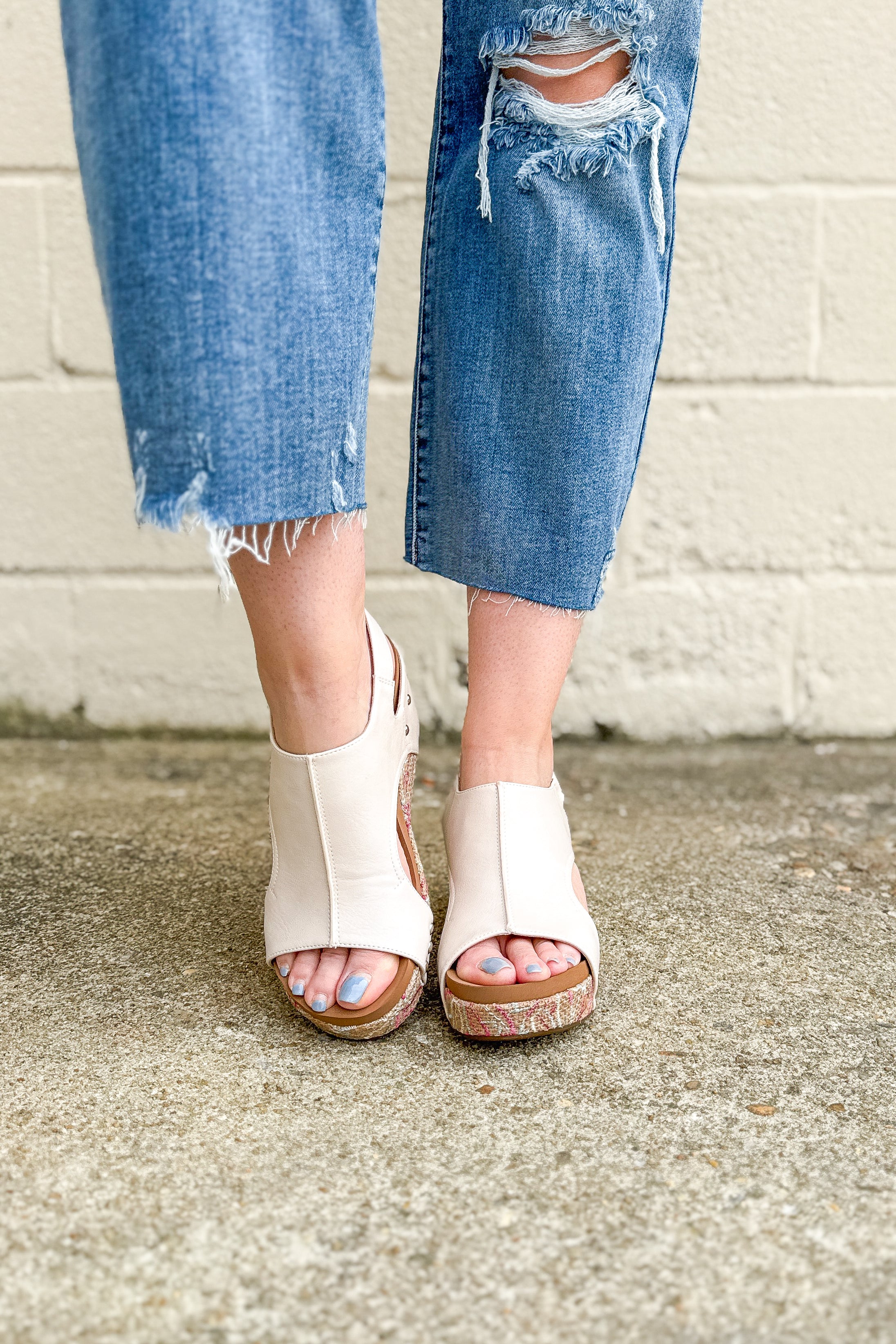 Corkys Carley Wedge Sandal, White Floral