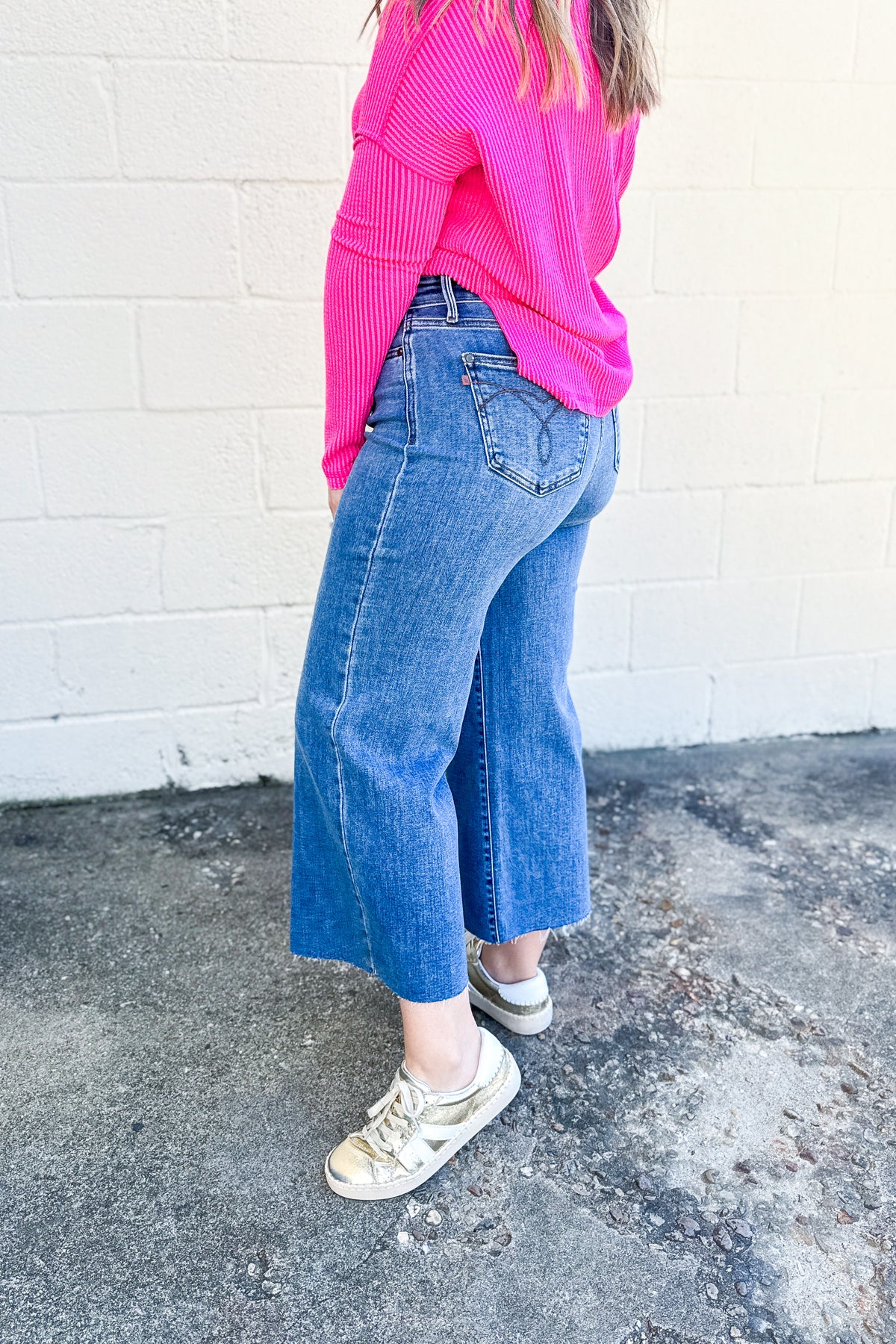 Judy Blue Presley High Rise Dark Wash Cropped Wide Leg Jeans