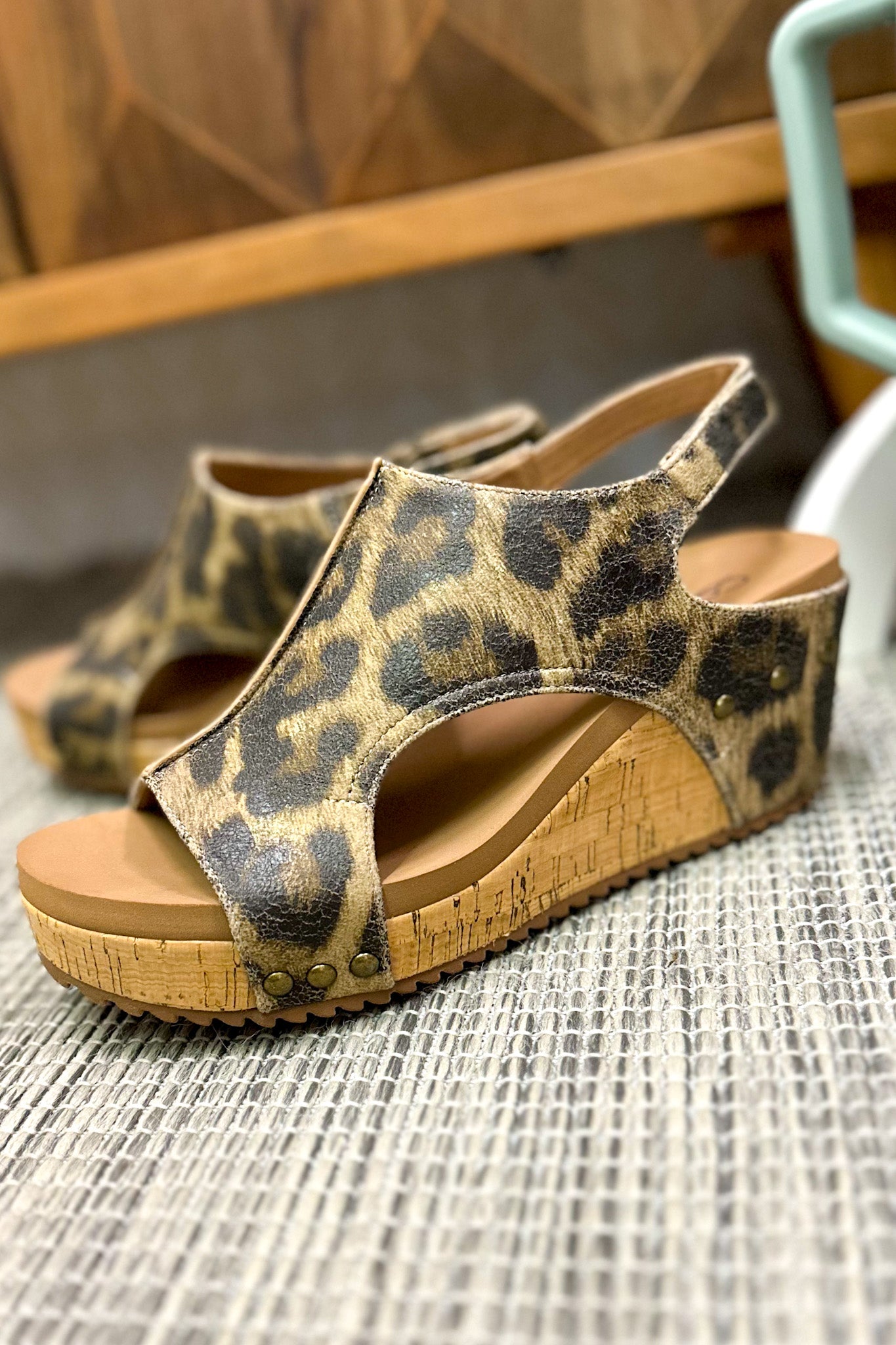 Corkys Carley Wedge Sandals, Washed Cognac Leopard