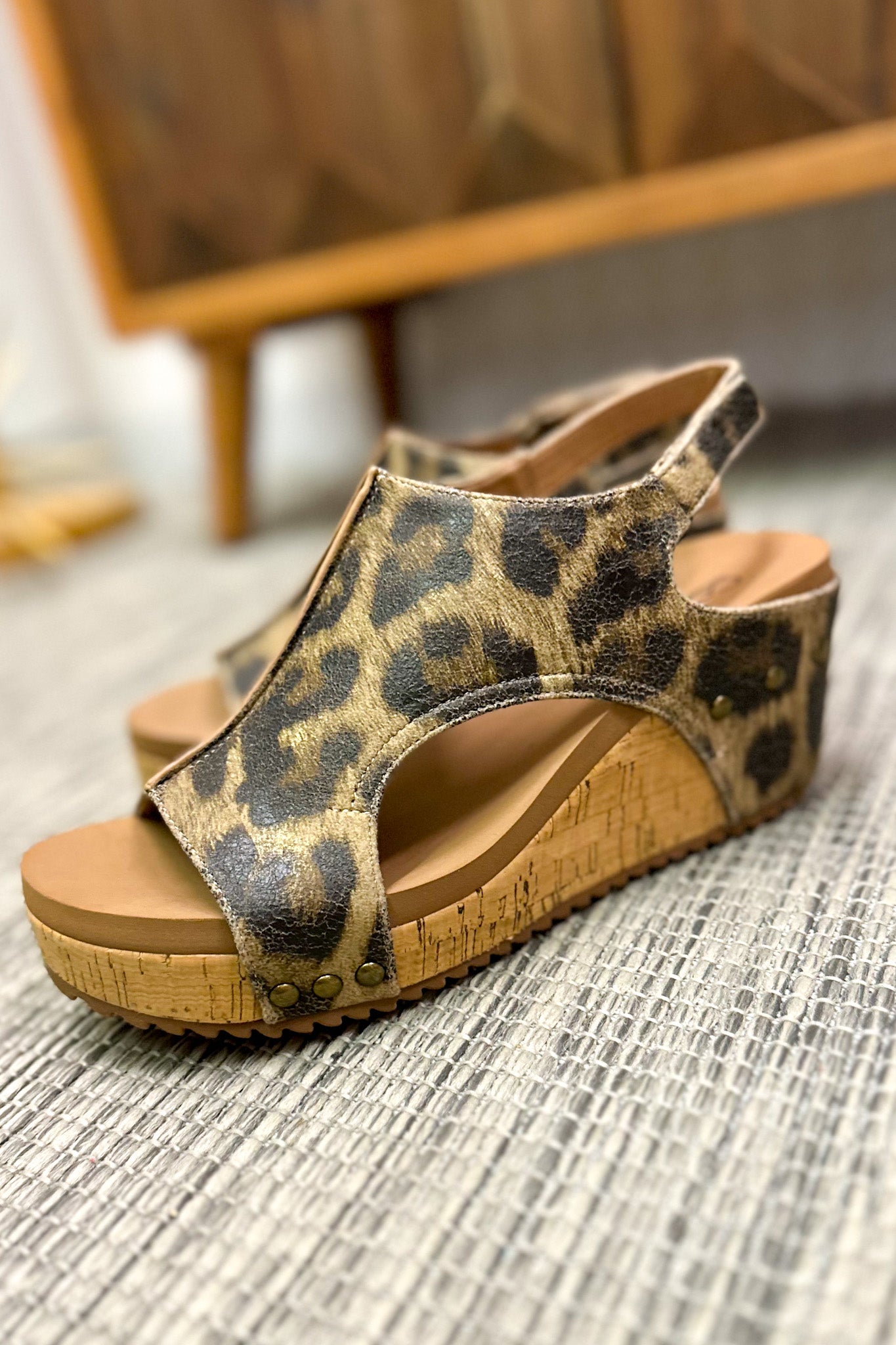 Corkys Carley Wedge Sandals, Washed Cognac Leopard