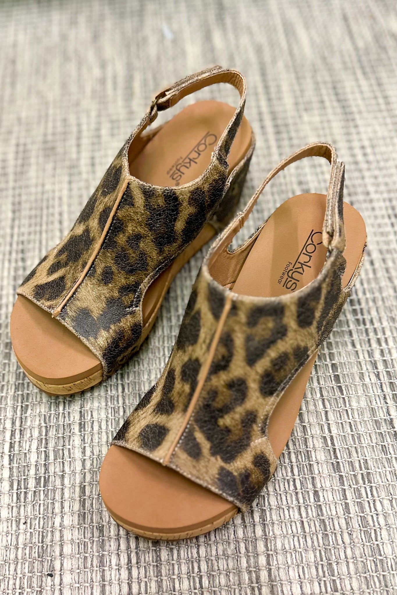 Corkys Carley Wedge Sandals, Washed Cognac Leopard