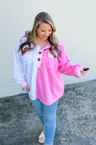 Wandering Free Color Block Top, Pink/White