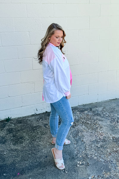 Wandering Free Color Block Top, Pink/White