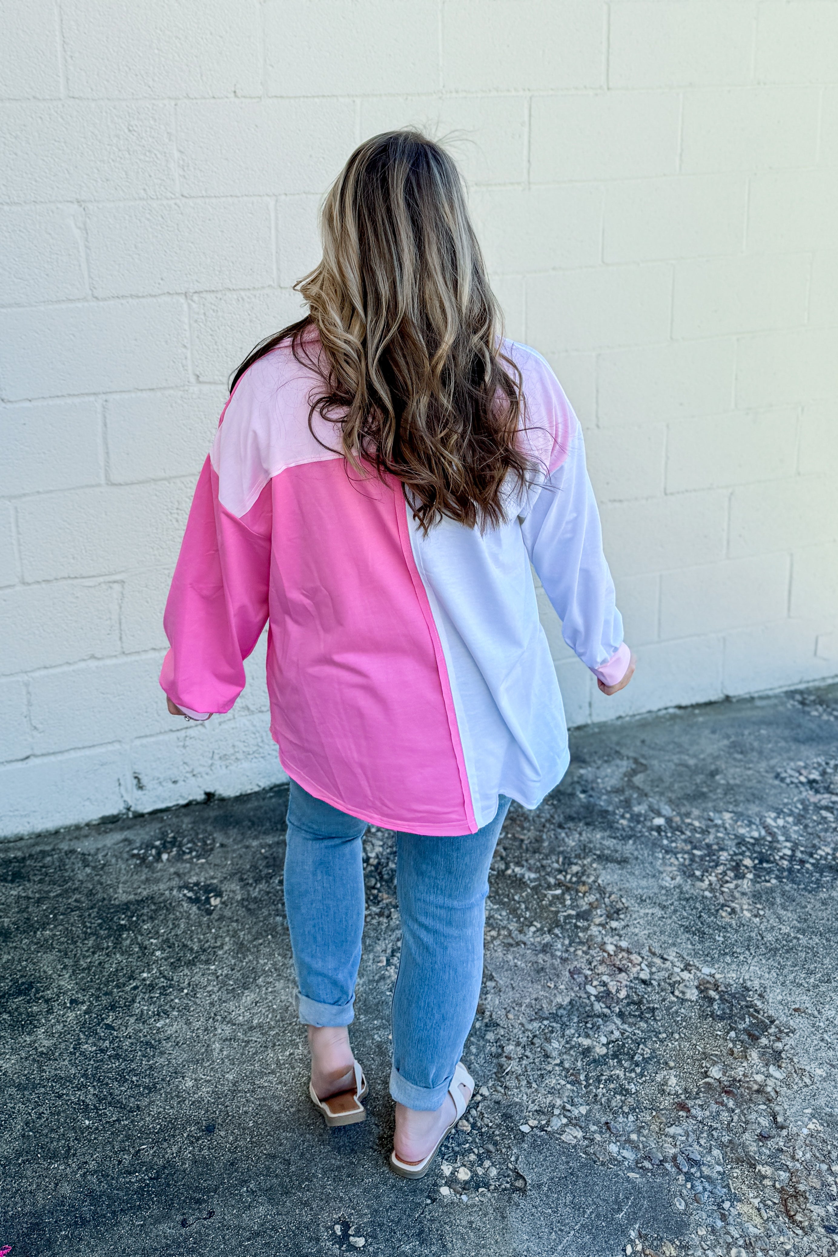 Wandering Free Color Block Top, Pink/White