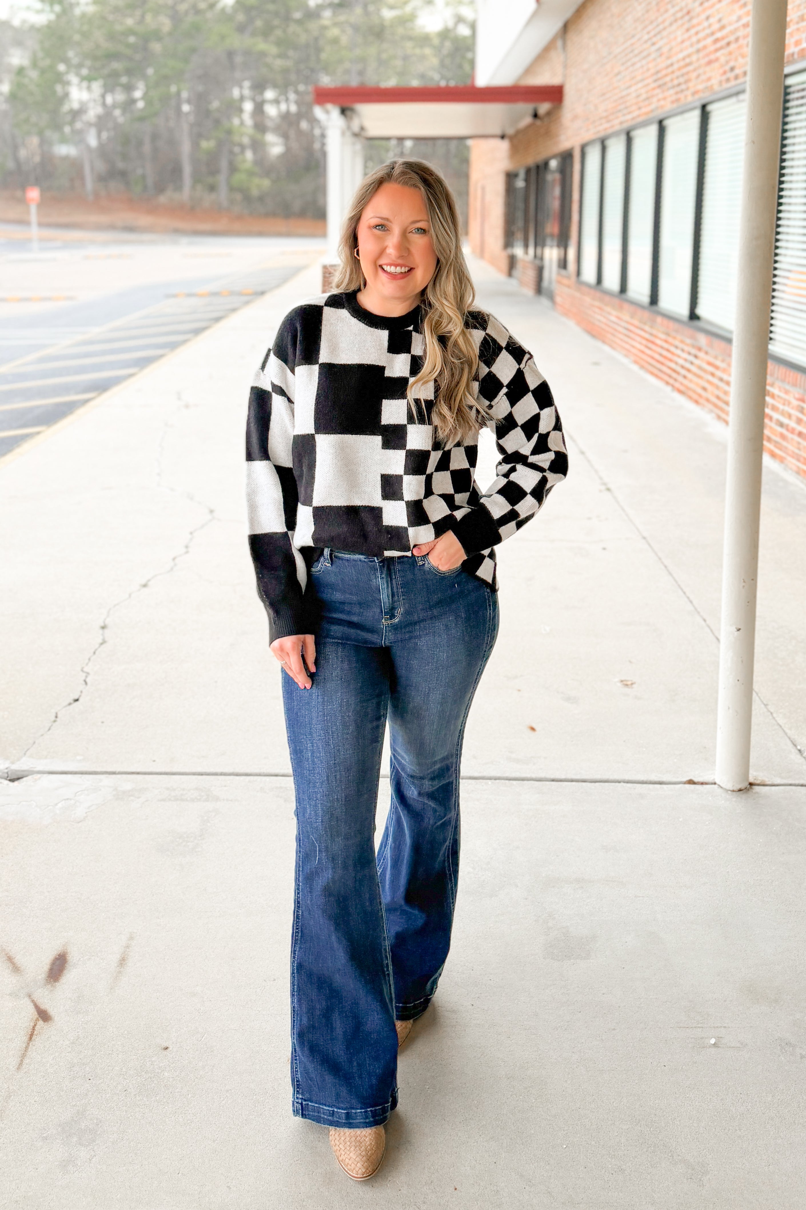 Bold Moves Checkered Sweater Top
