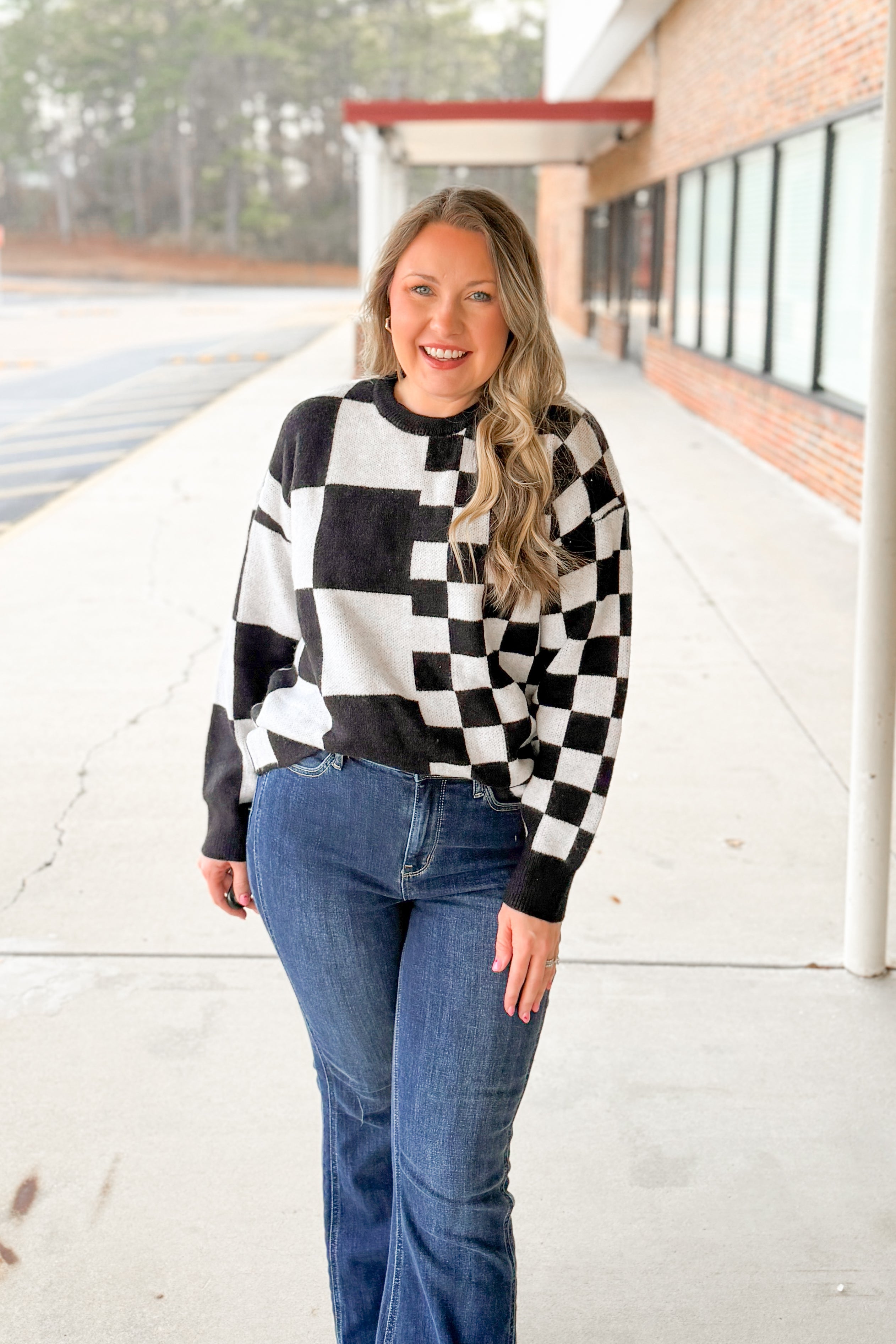 Bold Moves Checkered Sweater Top